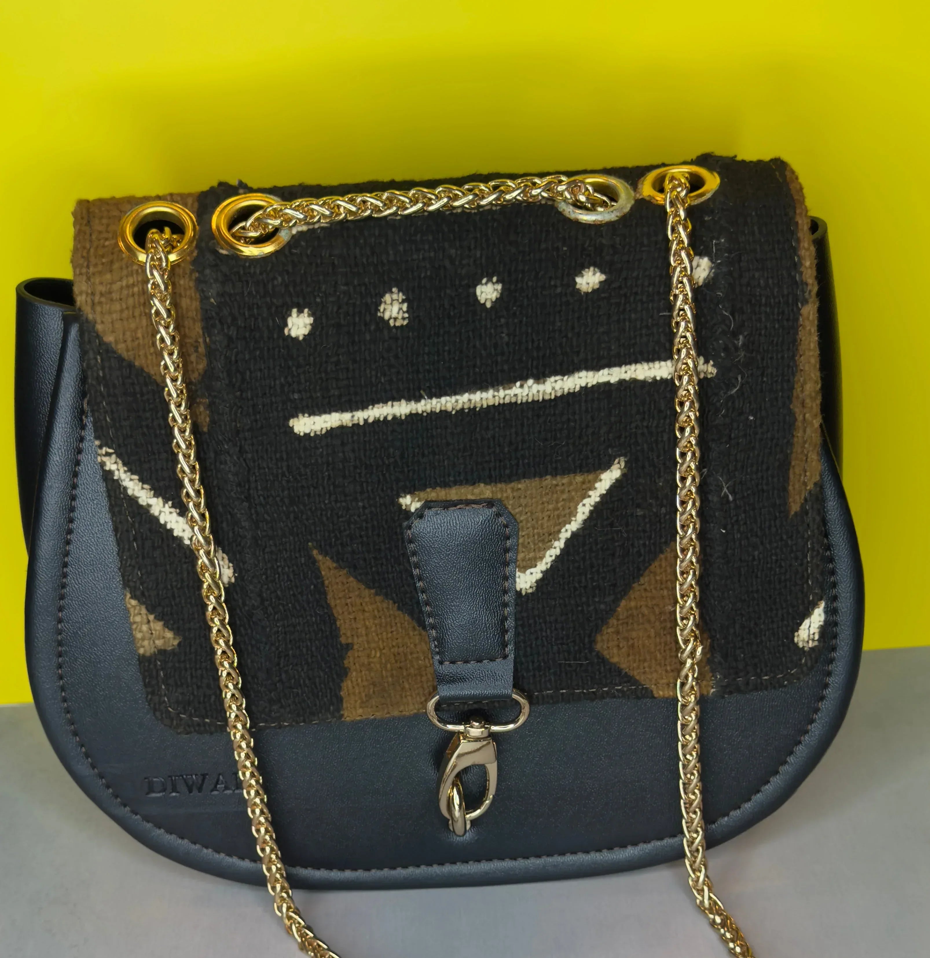 African black & brown bogolan pattern shoulder bag - DiwaKi