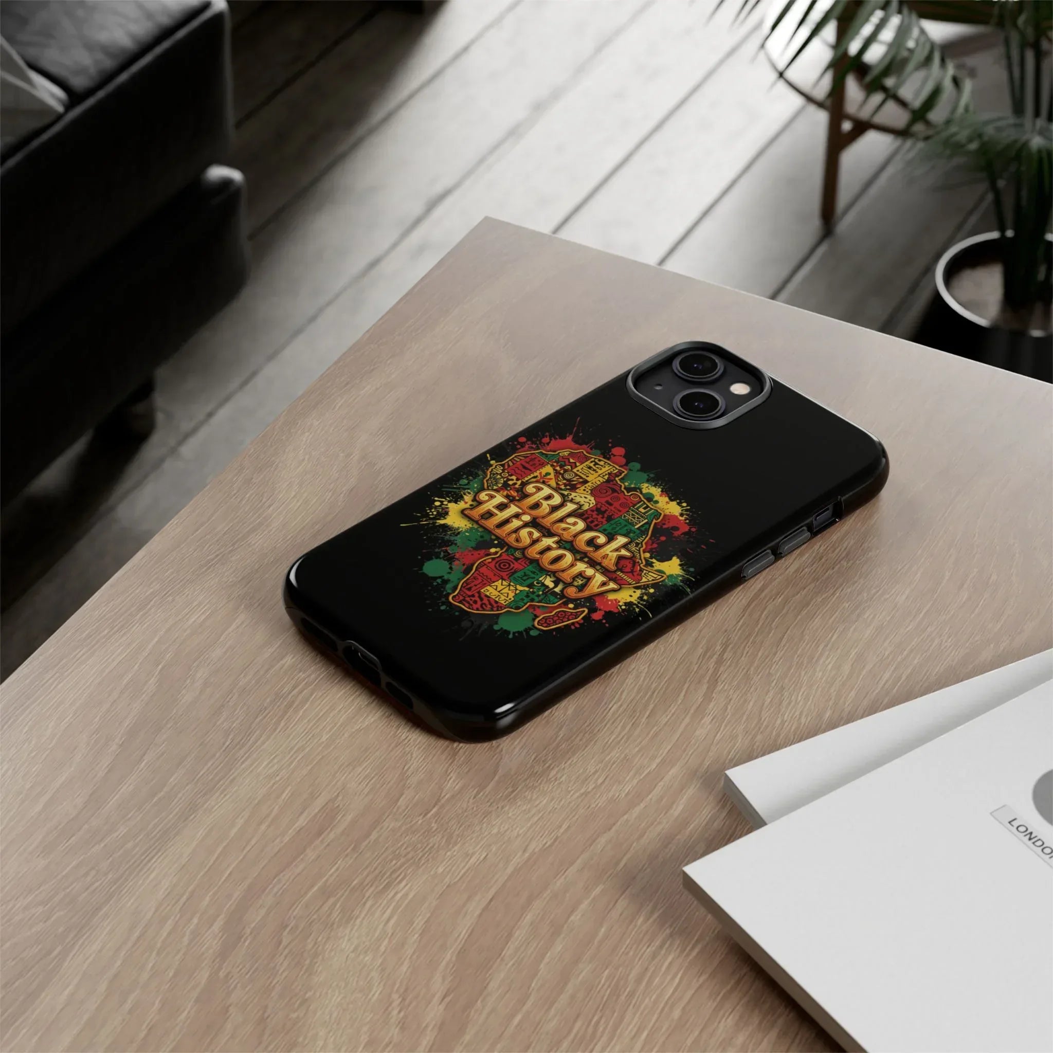 Black History Phone Case — Afrocentric Map Design, Bold Red‑Green‑Gold Splash - DiwaKi