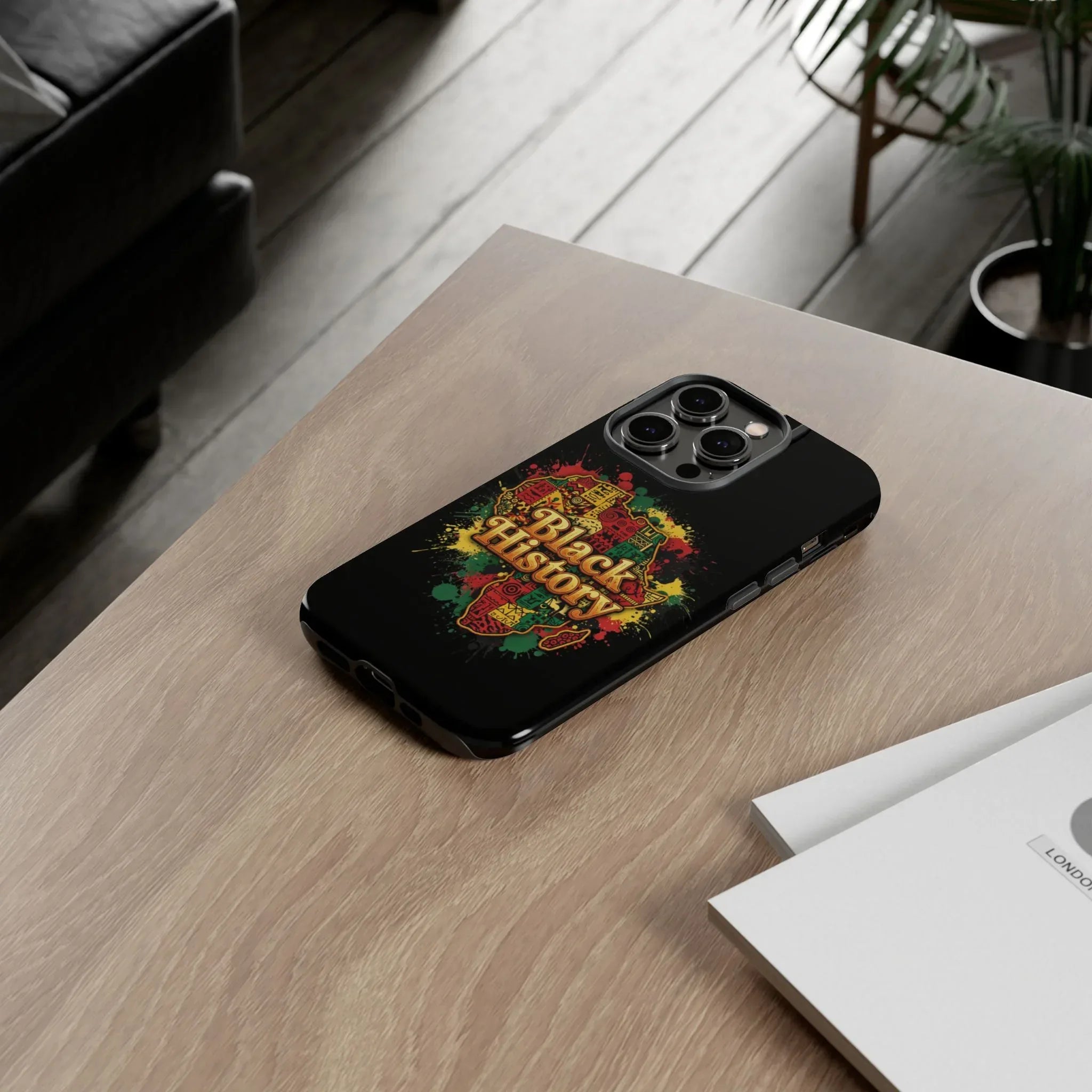 Black History Phone Case — Afrocentric Map Design, Bold Red‑Green‑Gold Splash - DiwaKi