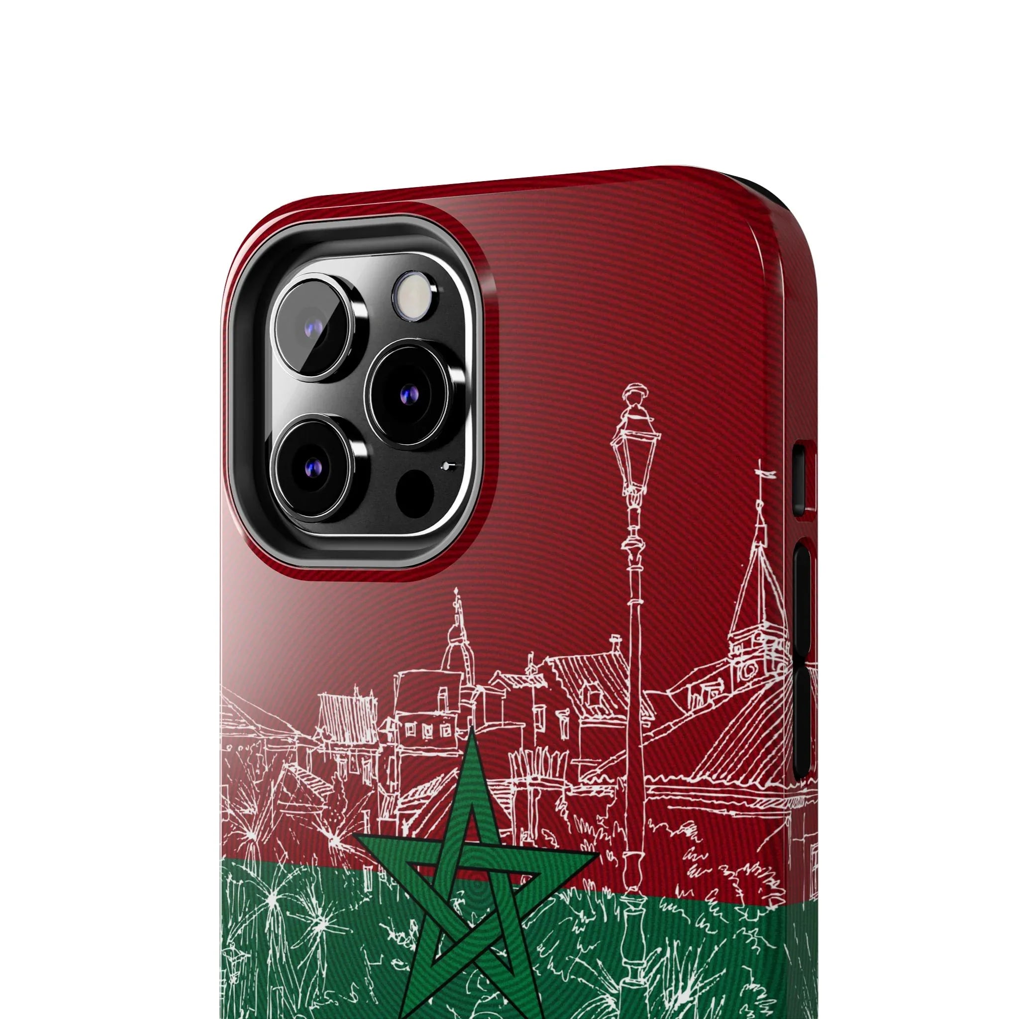 Morocco Flag Sketch Tough Phone Case — Red & Green Casablanca Cityscape - DiwaKi