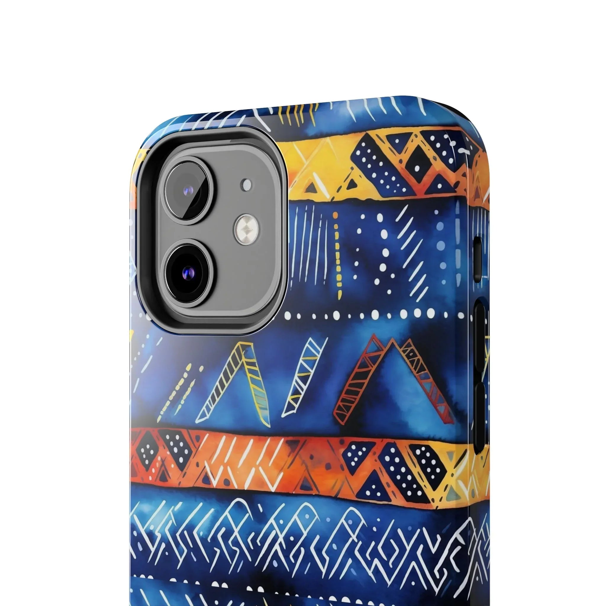 African mudcloth Tribal Indigo Stripe Tough Phone Case — Blue & Orange Geometric Protective Cover - DiwaKi