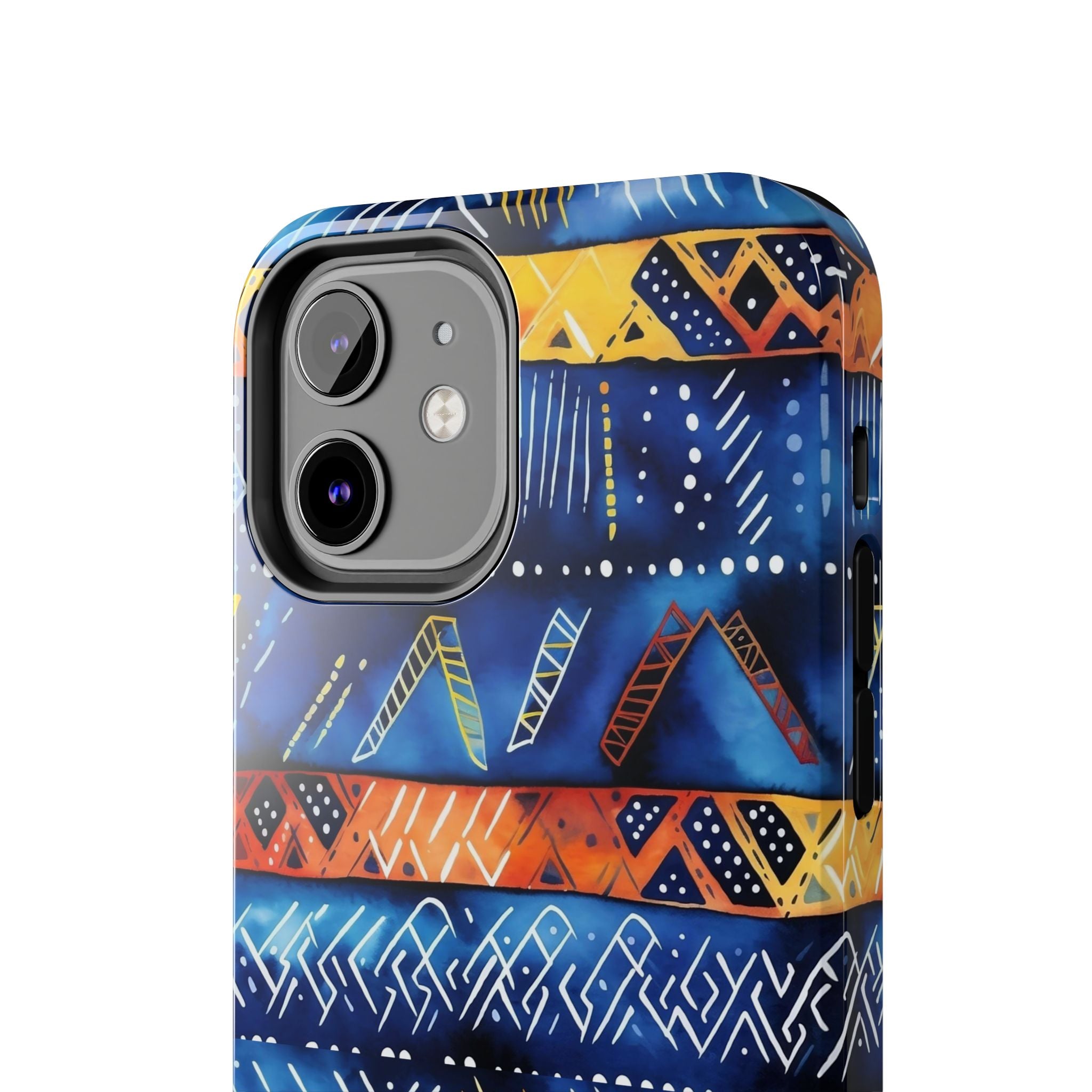 African mudcloth Tribal Indigo Stripe Tough Phone Case — Blue & Orange Geometric Protective Cover