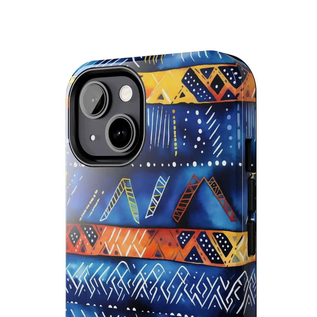 African mudcloth Tribal Indigo Stripe Tough Phone Case — Blue & Orange Geometric Protective Cover - DiwaKi