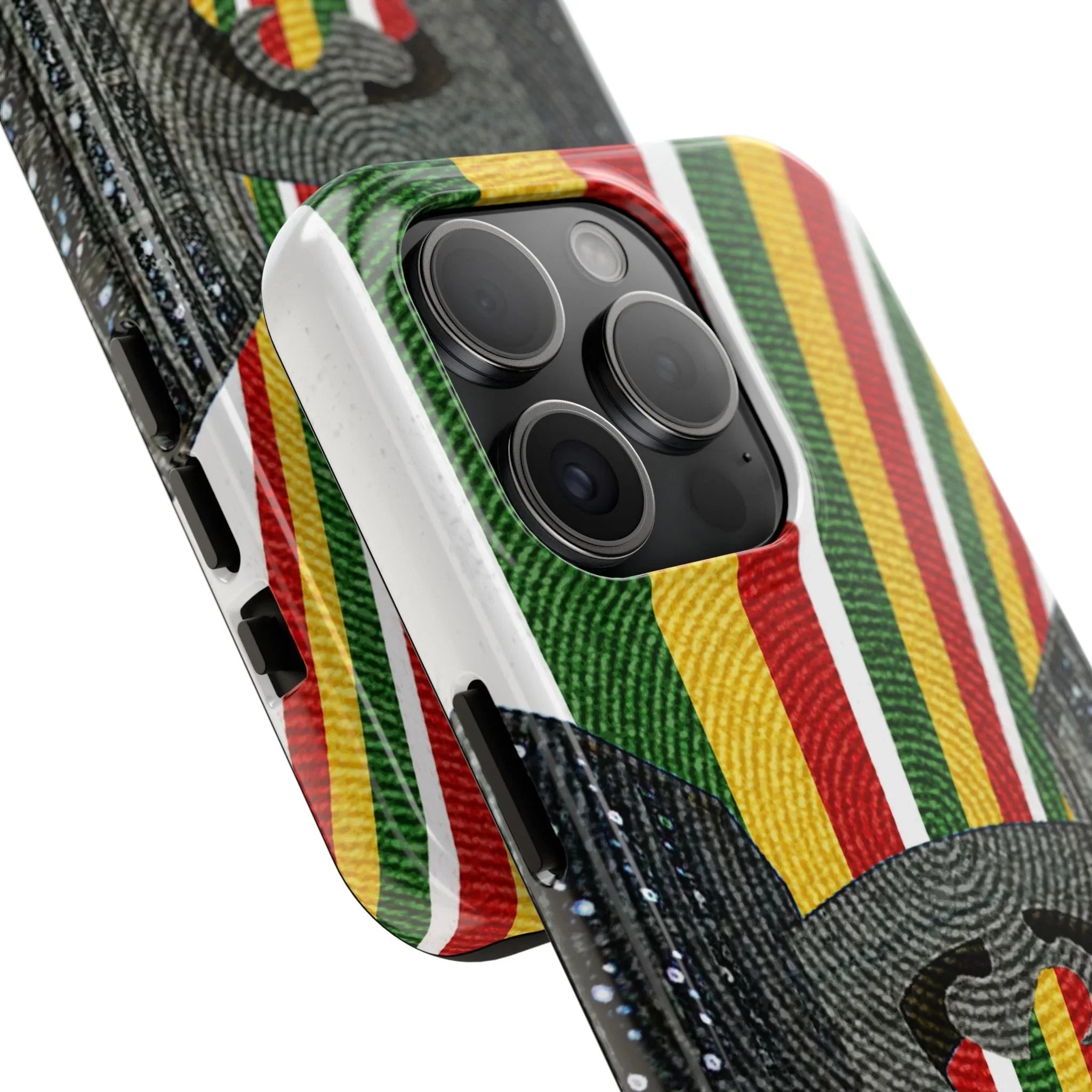 Togo Tough Phone Case — Durable Denim Look with Red Yellow Green Design - DiwaKi