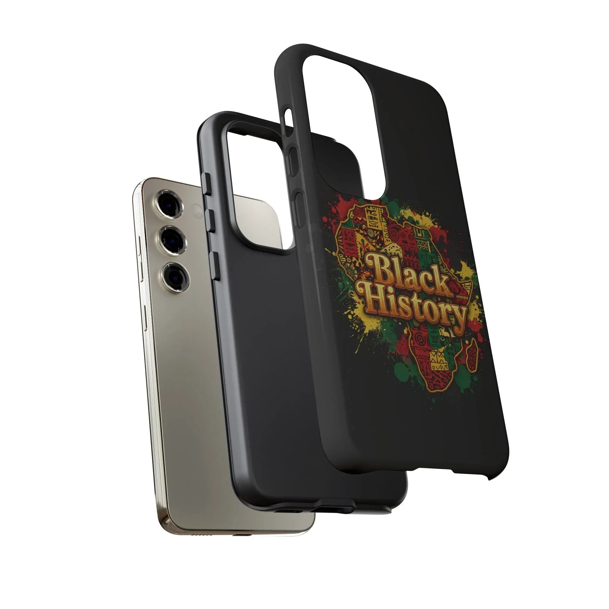 Black History Phone Case — Afrocentric Map Design, Bold Red‑Green‑Gold Splash - DiwaKi