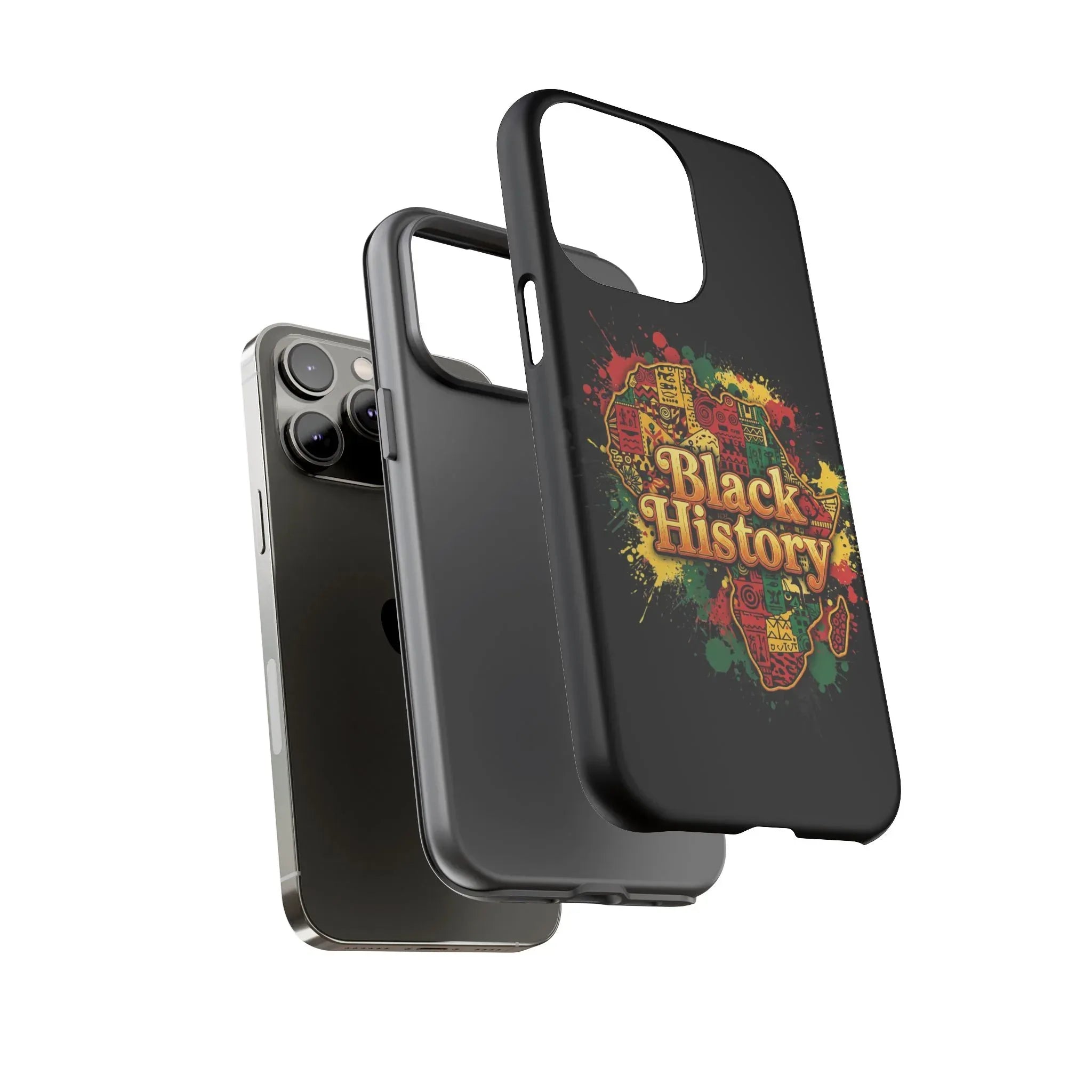 Black History Phone Case — Afrocentric Map Design, Bold Red‑Green‑Gold Splash - DiwaKi