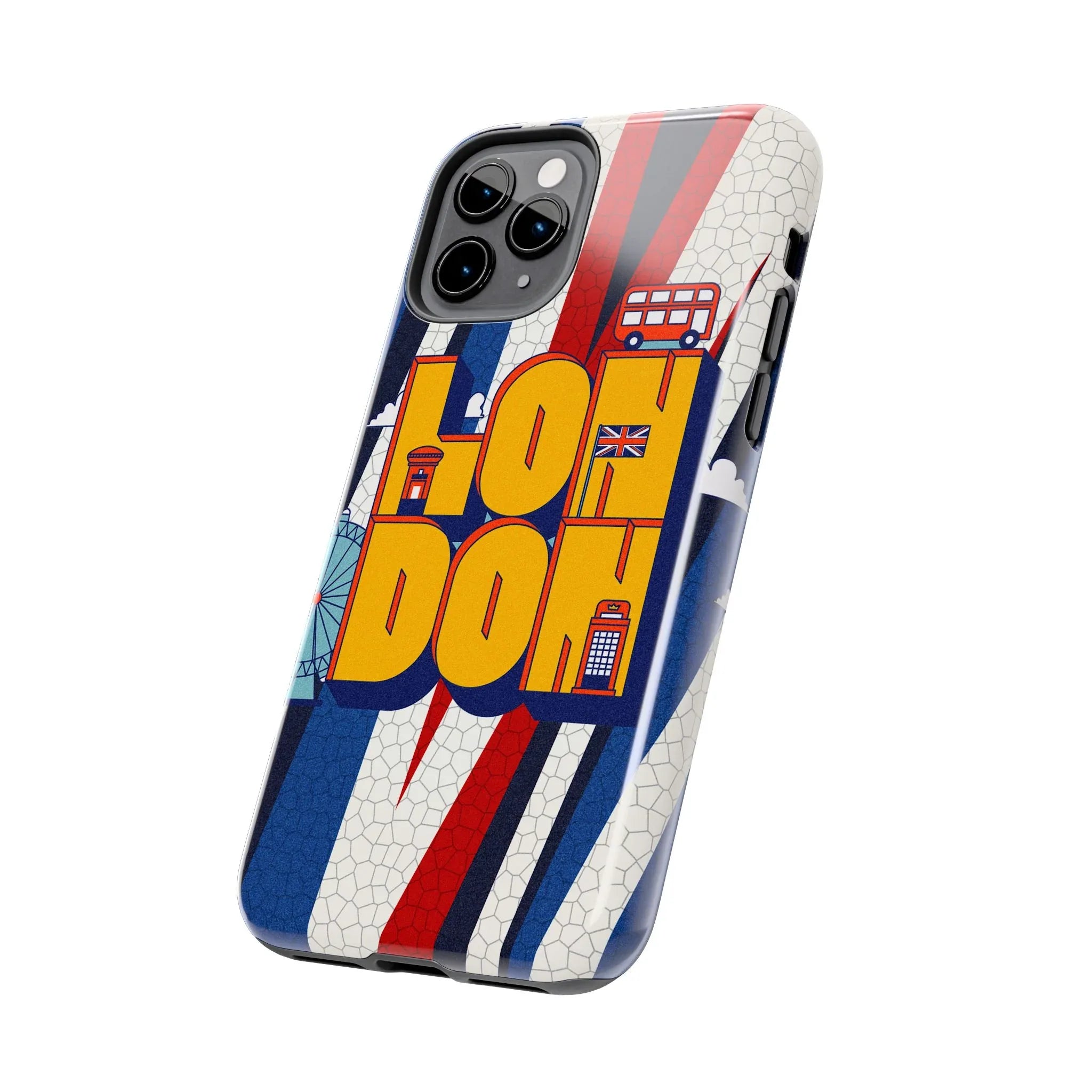 London Graphic Tough Phone Case – Retro Union Jack Travel Design - DiwaKi