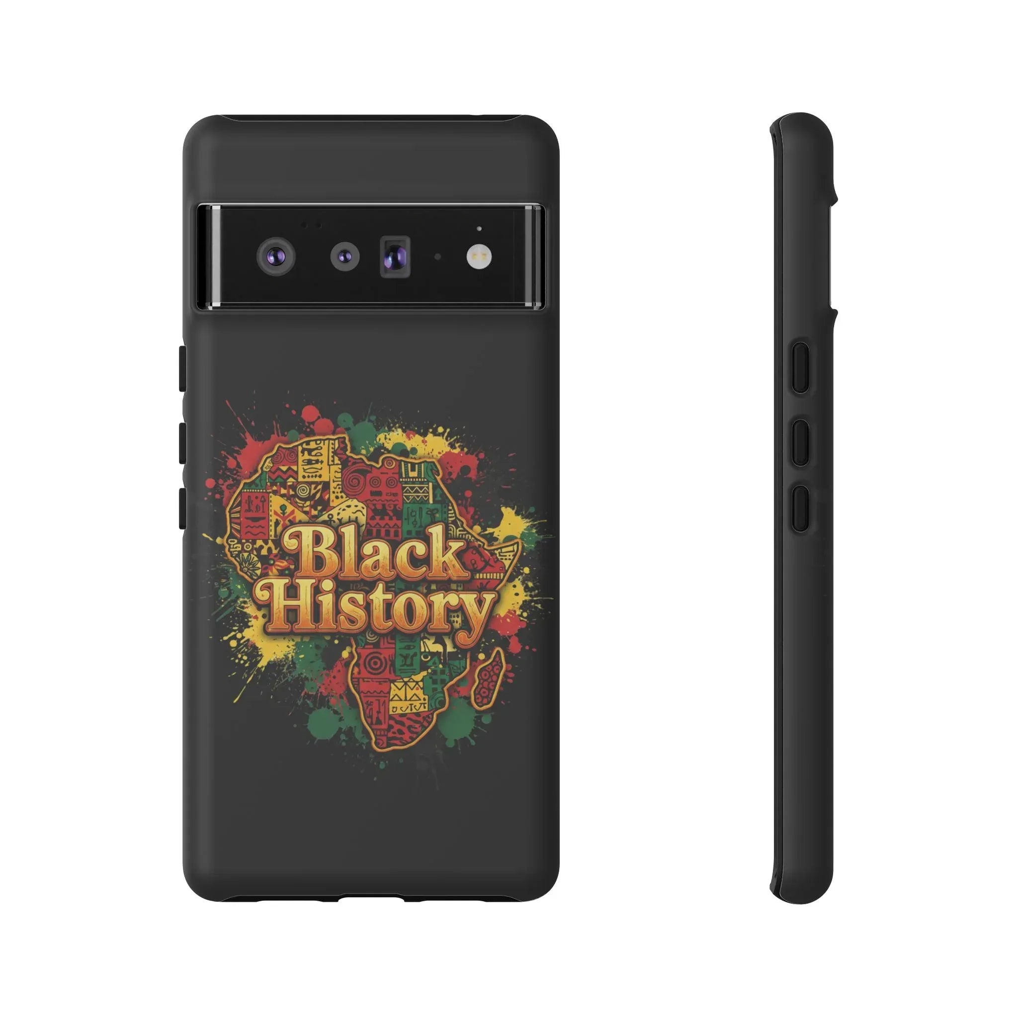Black History Phone Case — Afrocentric Map Design, Bold Red‑Green‑Gold Splash - DiwaKi