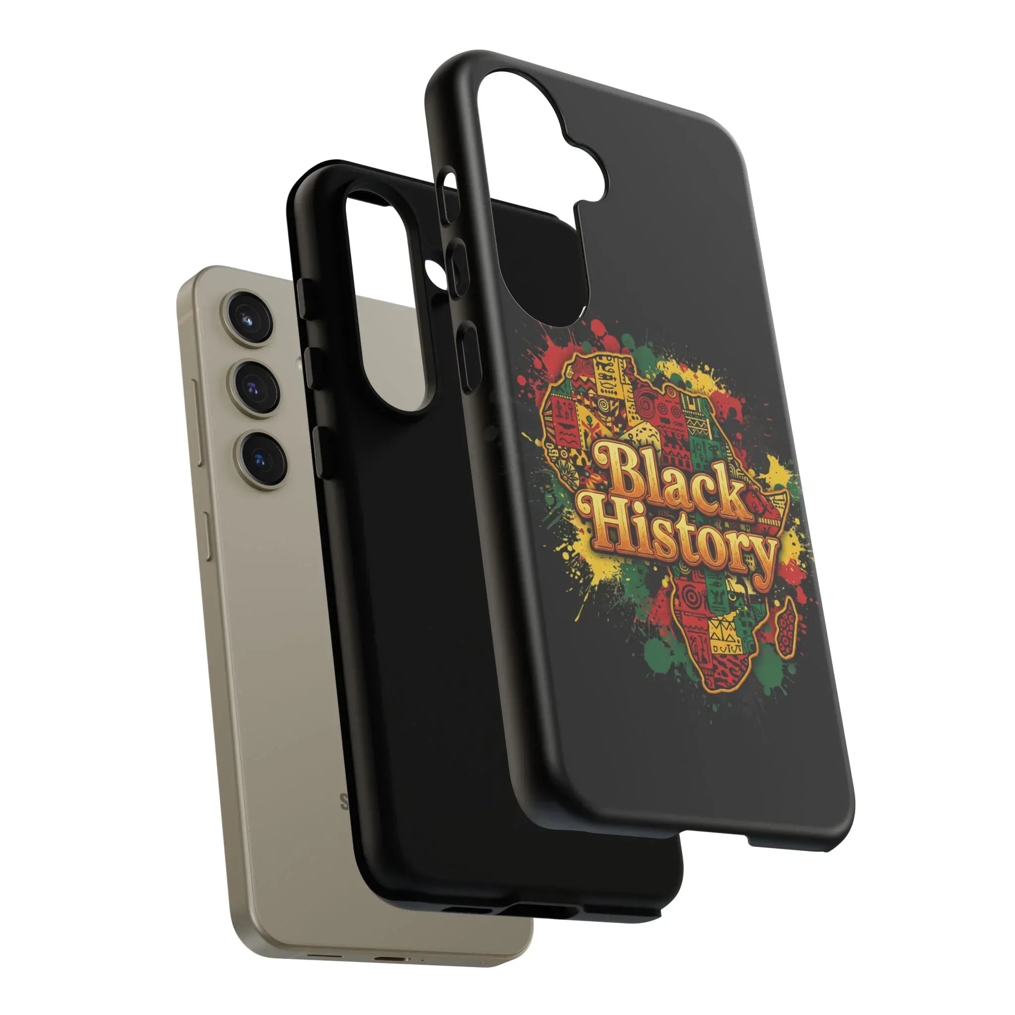 Black History Phone Case — Afrocentric Map Design, Bold Red‑Green‑Gold Splash - DiwaKi