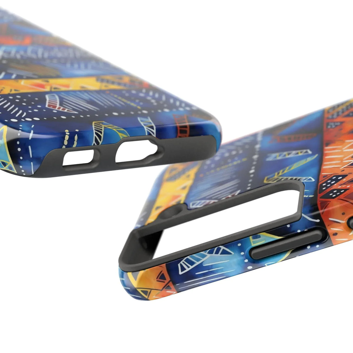 African mudcloth Tribal Indigo Stripe Tough Phone Case — Blue & Orange Geometric Protective Cover - DiwaKi