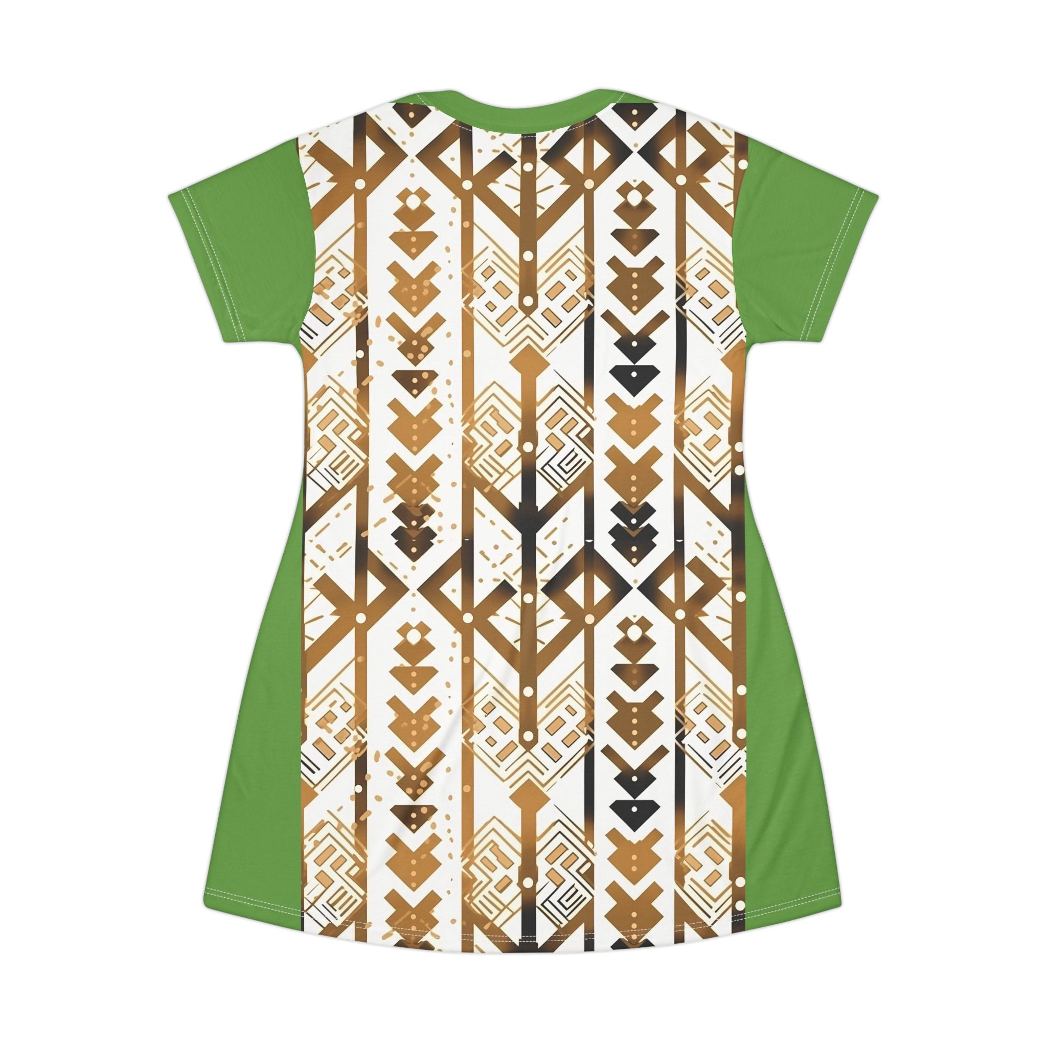 Green Tribal Arrow T-Shirt Dress — Boho Geometric All-Over Print