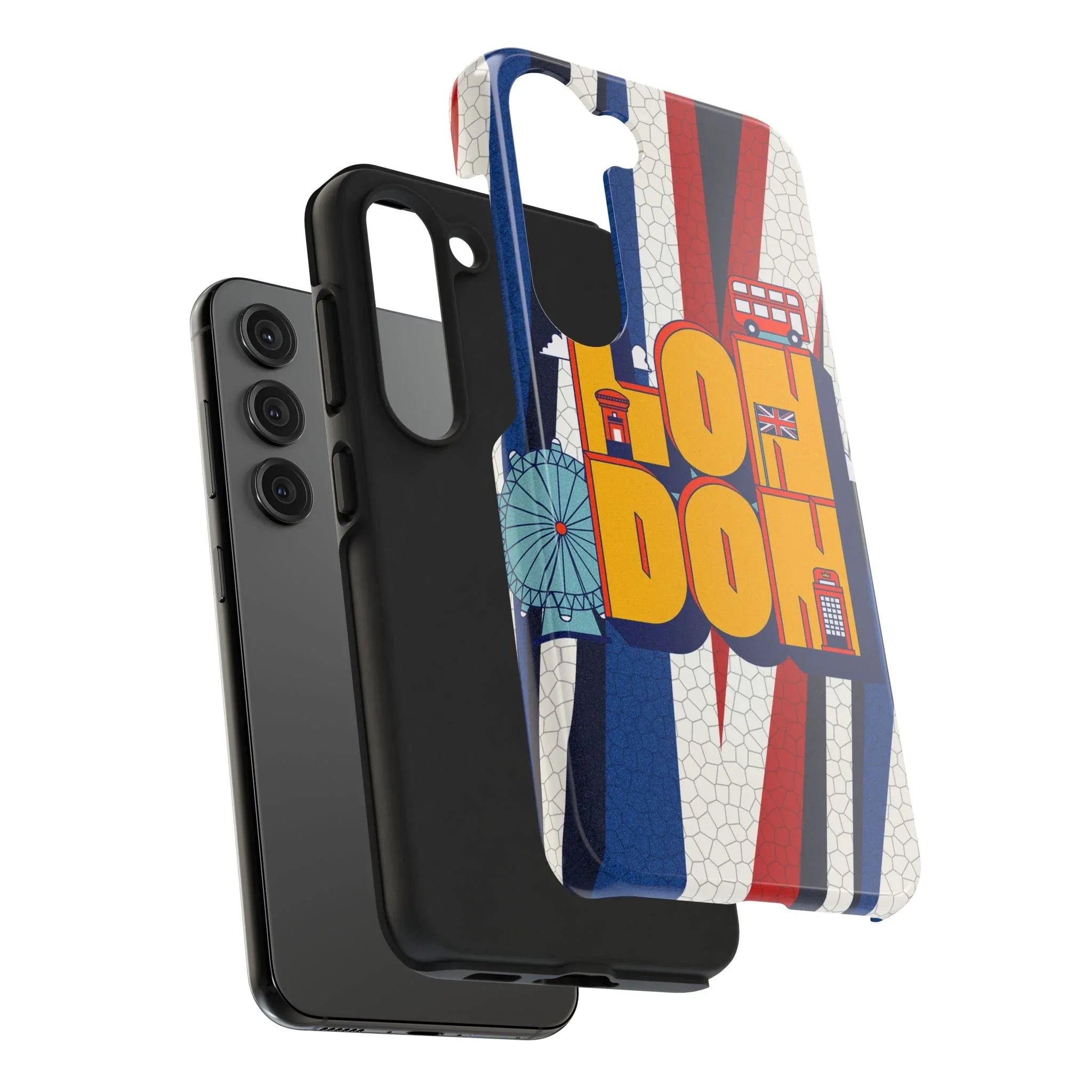London Graphic Tough Phone Case – Retro Union Jack Travel Design - DiwaKi
