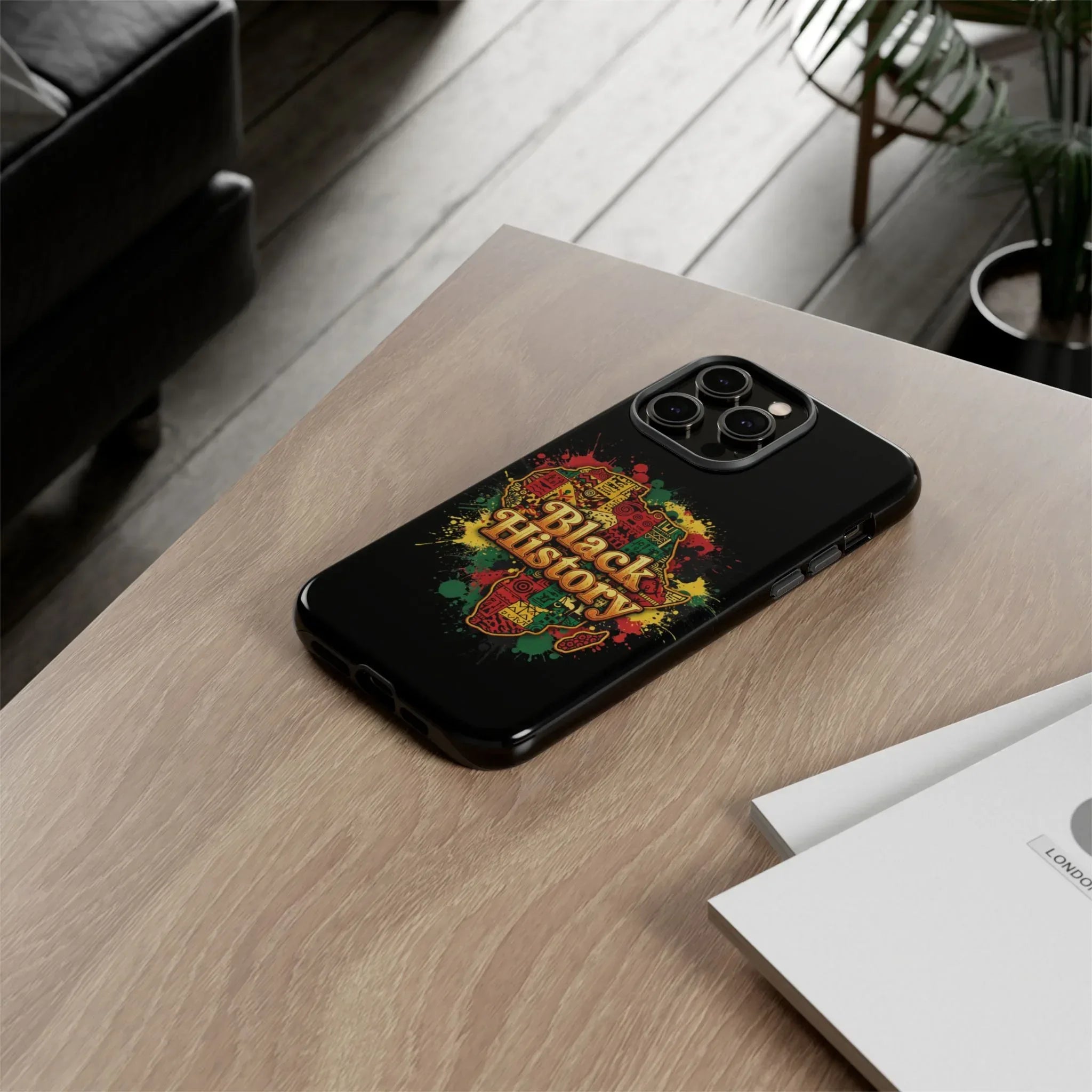 Black History Phone Case — Afrocentric Map Design, Bold Red‑Green‑Gold Splash - DiwaKi