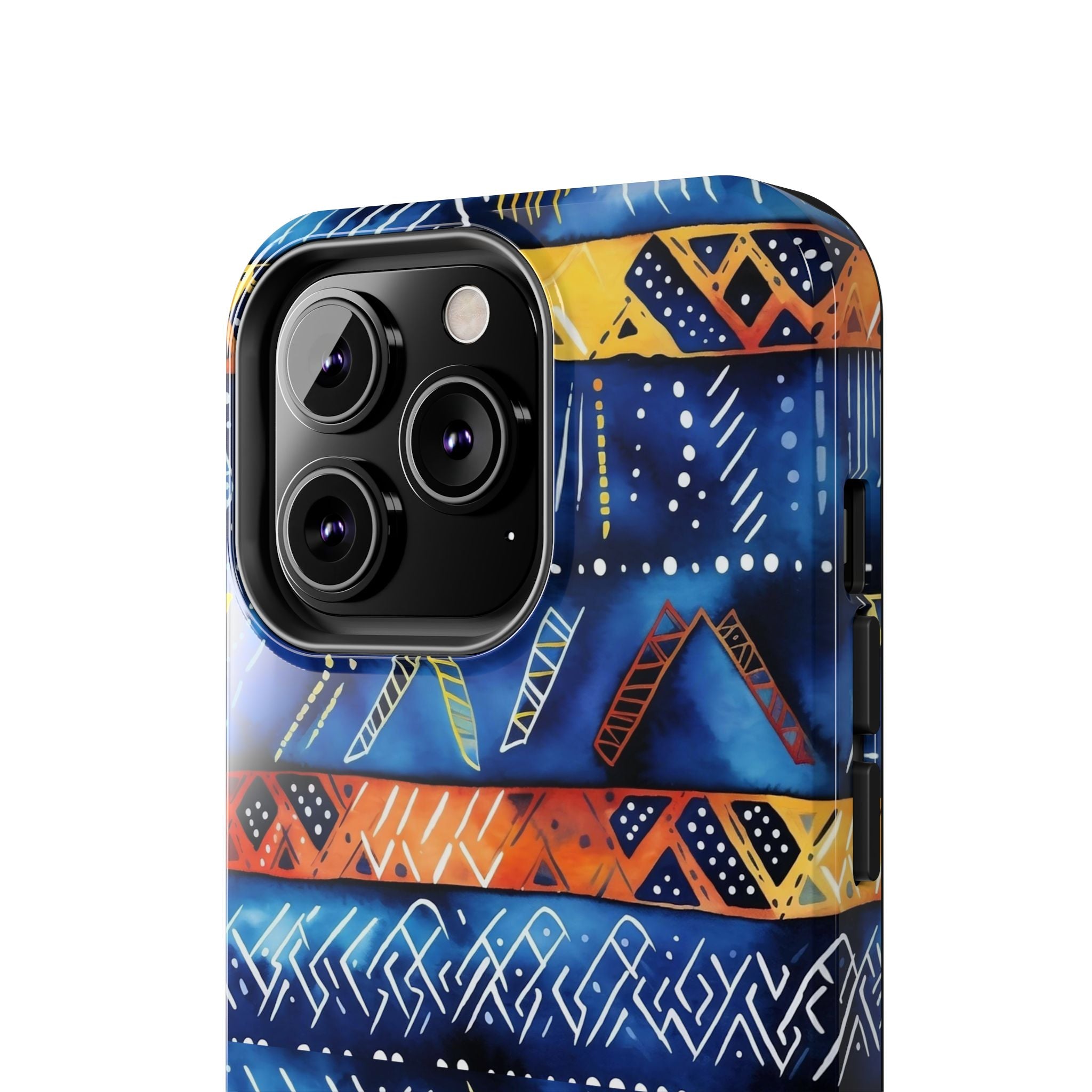 African mudcloth Tribal Indigo Stripe Tough Phone Case — Blue & Orange Geometric Protective Cover