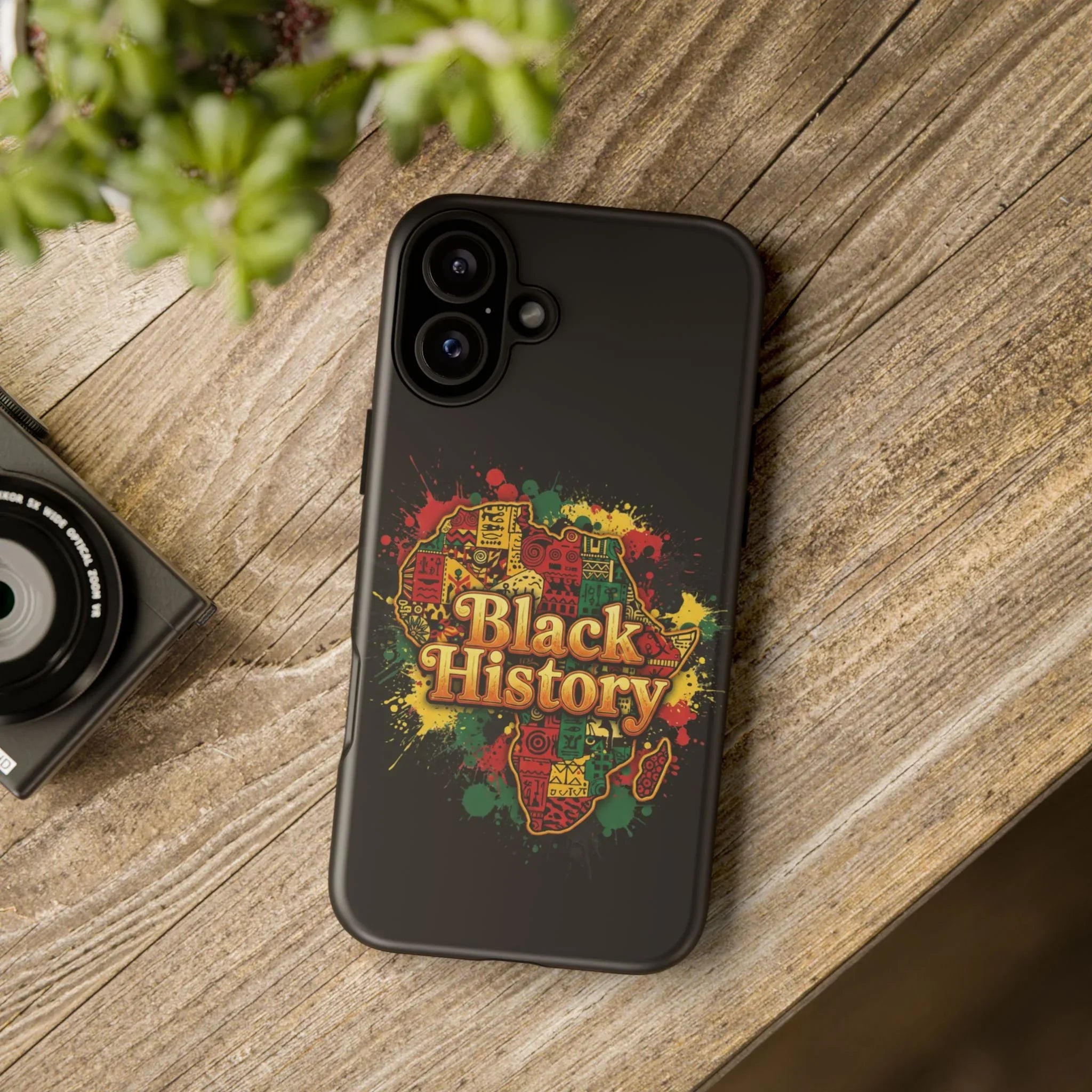 Black History Phone Case — Afrocentric Map Design, Bold Red‑Green‑Gold Splash - DiwaKi