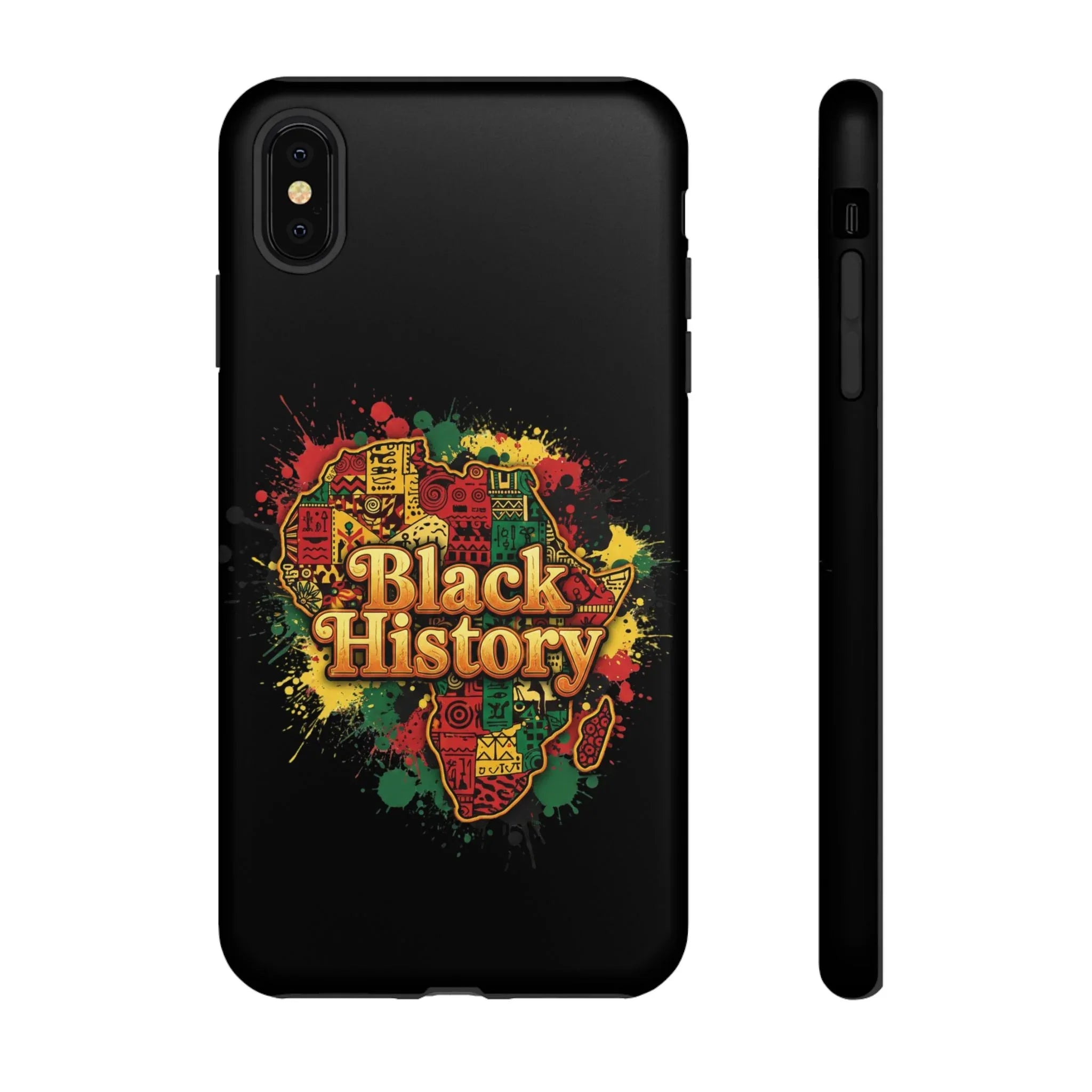 Black History Phone Case — Afrocentric Map Design, Bold Red‑Green‑Gold Splash - DiwaKi