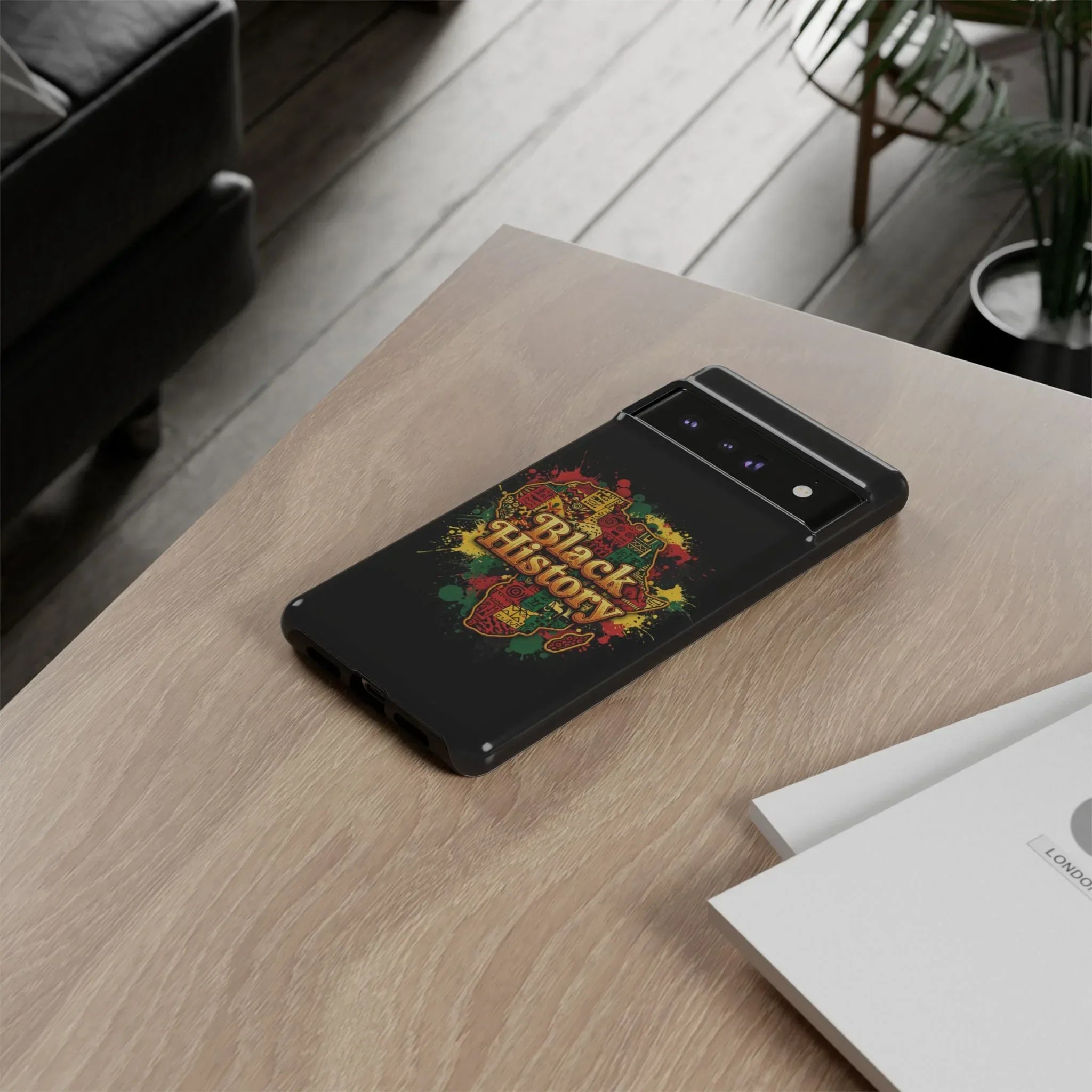 Black History Phone Case — Afrocentric Map Design, Bold Red‑Green‑Gold Splash - DiwaKi