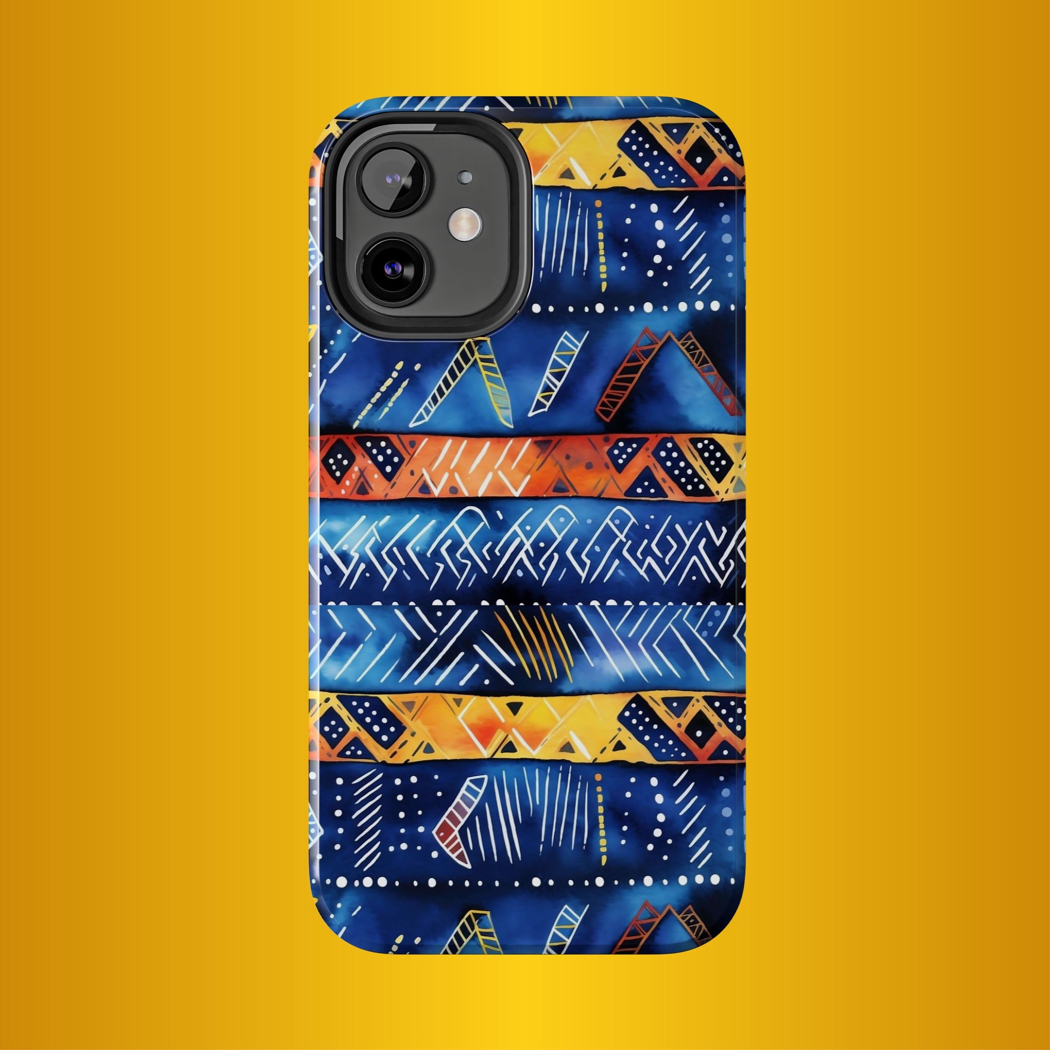 African mudcloth Tribal Indigo Stripe Tough Phone Case — Blue & Orange Geometric Protective Cover