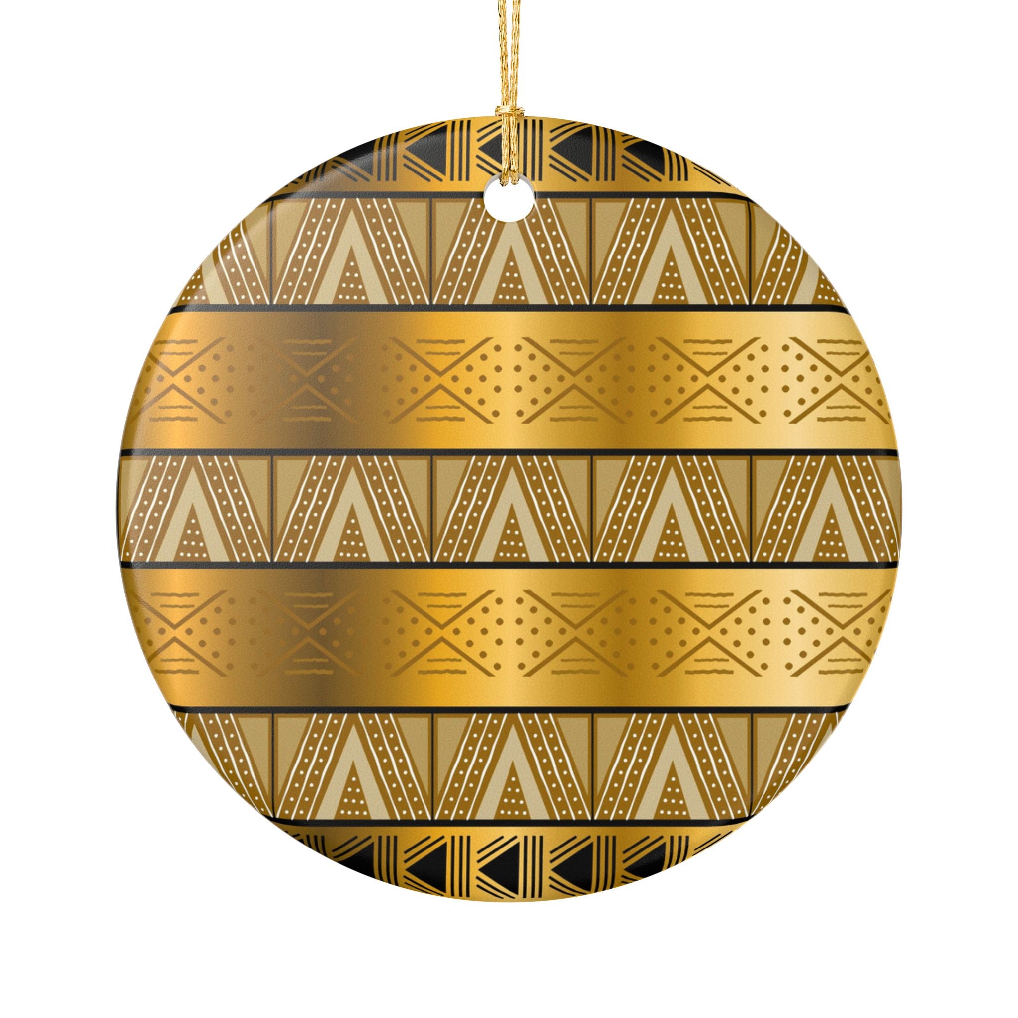 Gold Tribal Heart Ceramic Ornament — Decorative Holiday & Gift Accent