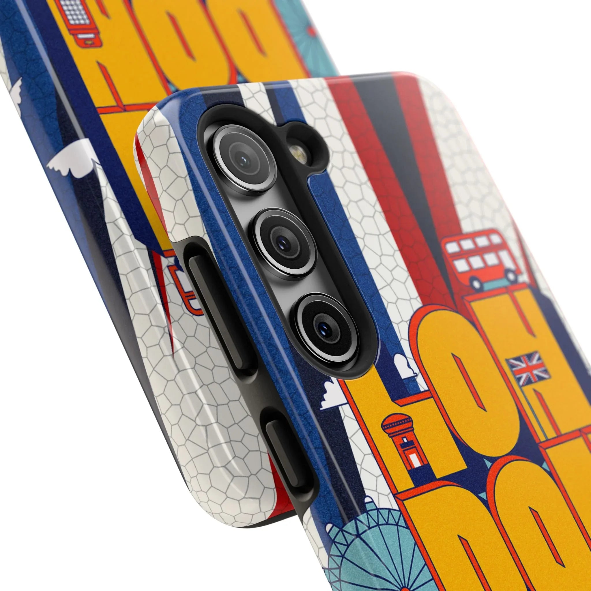 London Graphic Tough Phone Case – Retro Union Jack Travel Design - DiwaKi