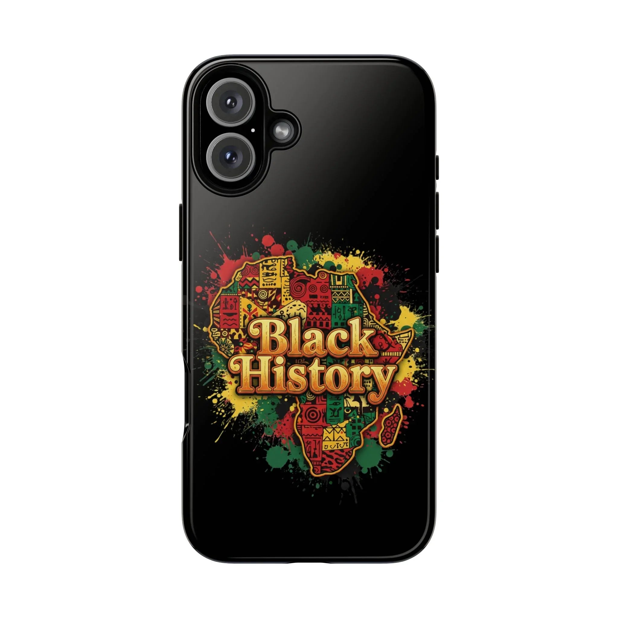 Black History Phone Case — Afrocentric Map Design, Bold Red‑Green‑Gold Splash - DiwaKi