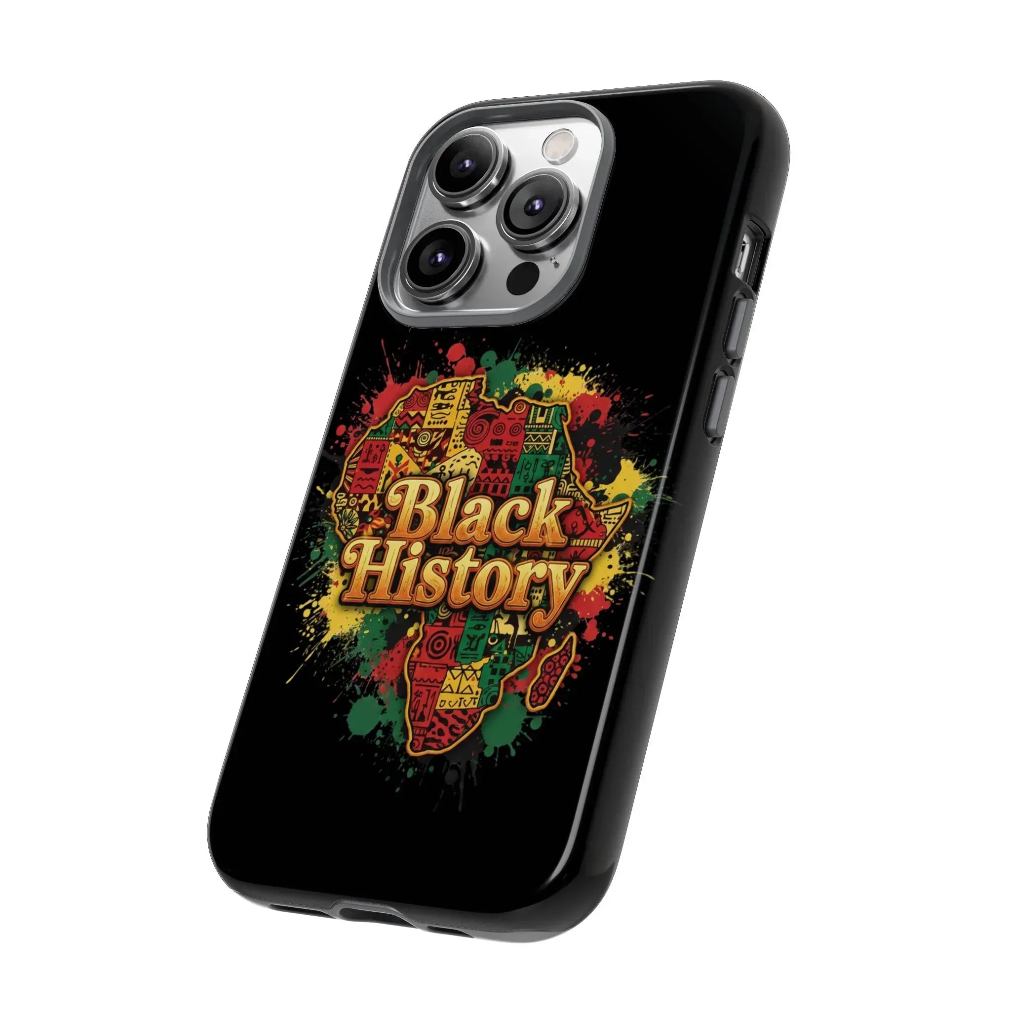 Black History Phone Case — Afrocentric Map Design, Bold Red‑Green‑Gold Splash - DiwaKi