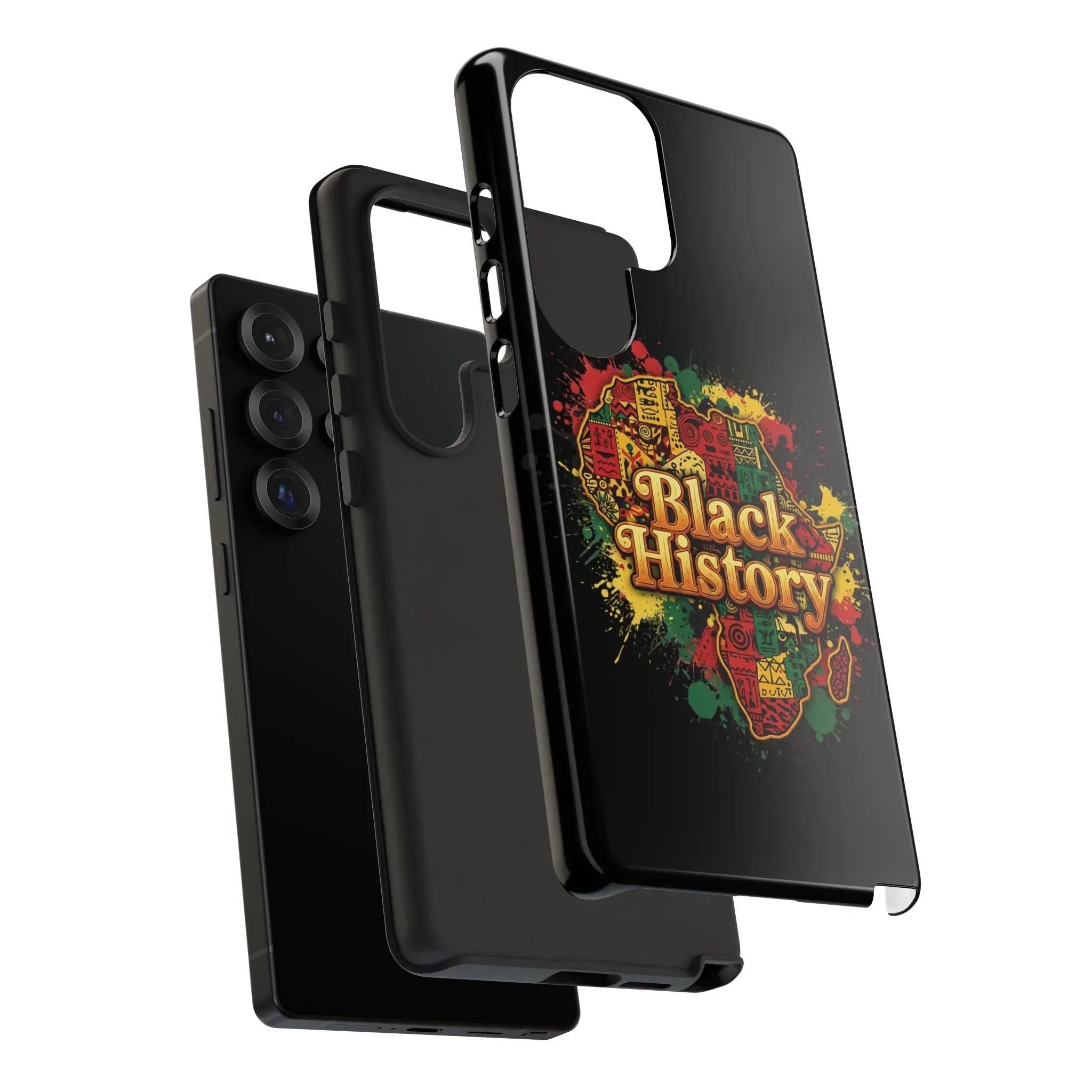 Black History Phone Case — Afrocentric Map Design, Bold Red‑Green‑Gold Splash - DiwaKi