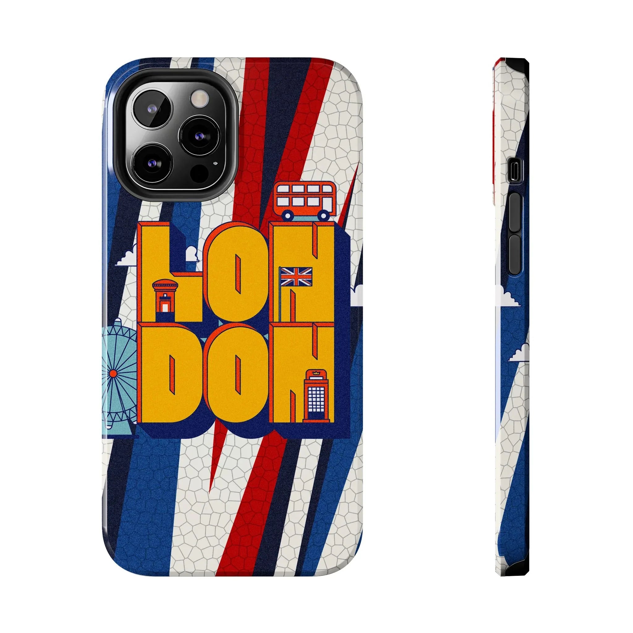 London Graphic Tough Phone Case – Retro Union Jack Travel Design - DiwaKi