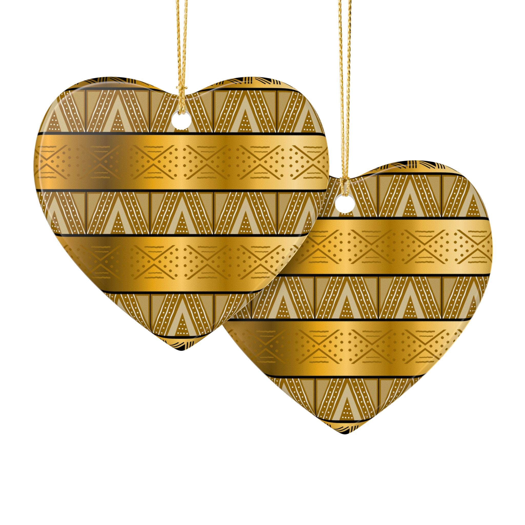 Gold Tribal Heart Ceramic Ornament — Decorative Holiday & Gift Accent