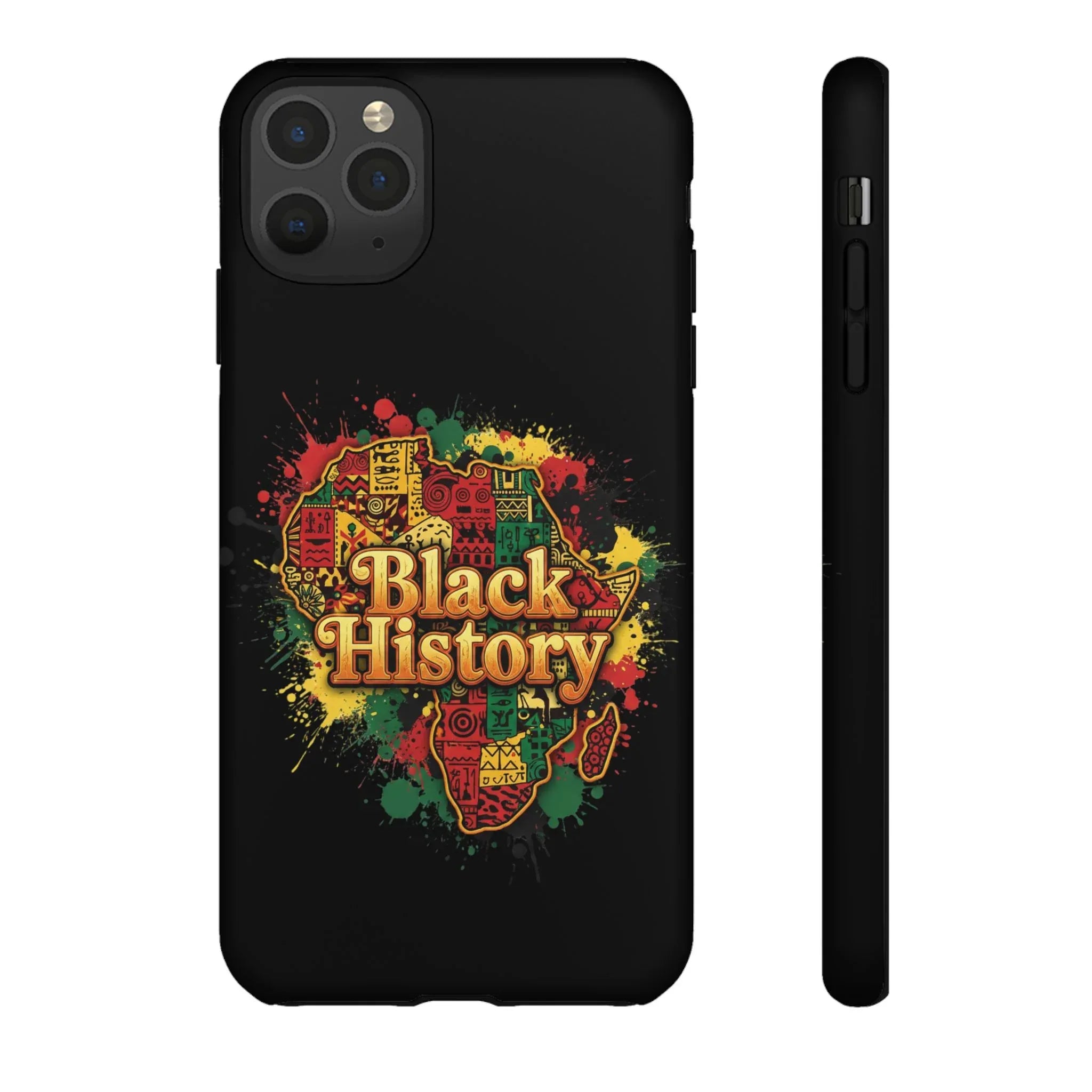 Black History Phone Case — Afrocentric Map Design, Bold Red‑Green‑Gold Splash - DiwaKi