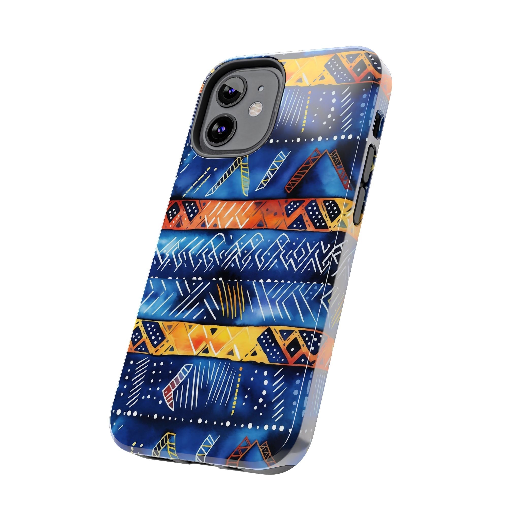 African mudcloth Tribal Indigo Stripe Tough Phone Case — Blue & Orange Geometric Protective Cover