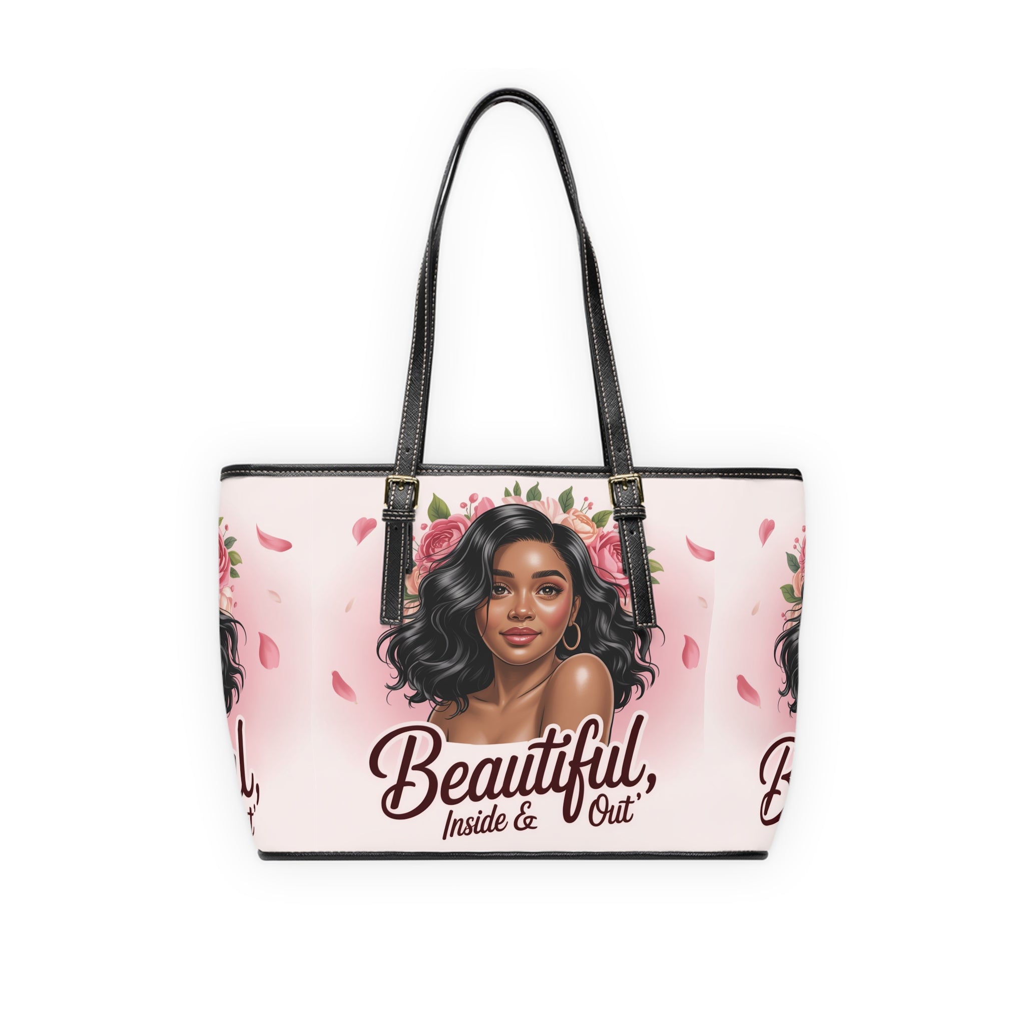 Tote Bag — "Beautiful Inside & Out" Floral Portrait PU Shoulder Tote