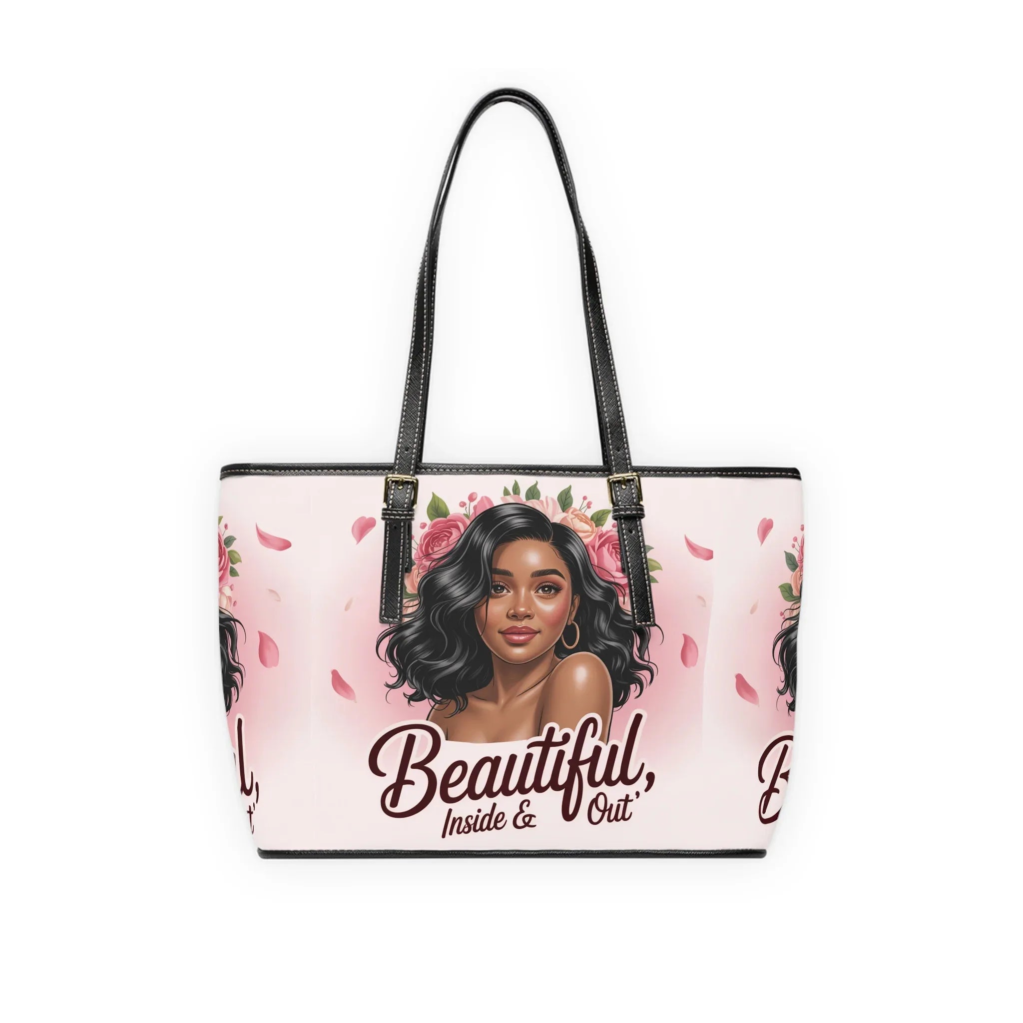 Tote Bag — "Beautiful Inside & Out" Floral Portrait PU Shoulder Tote - DiwaKi
