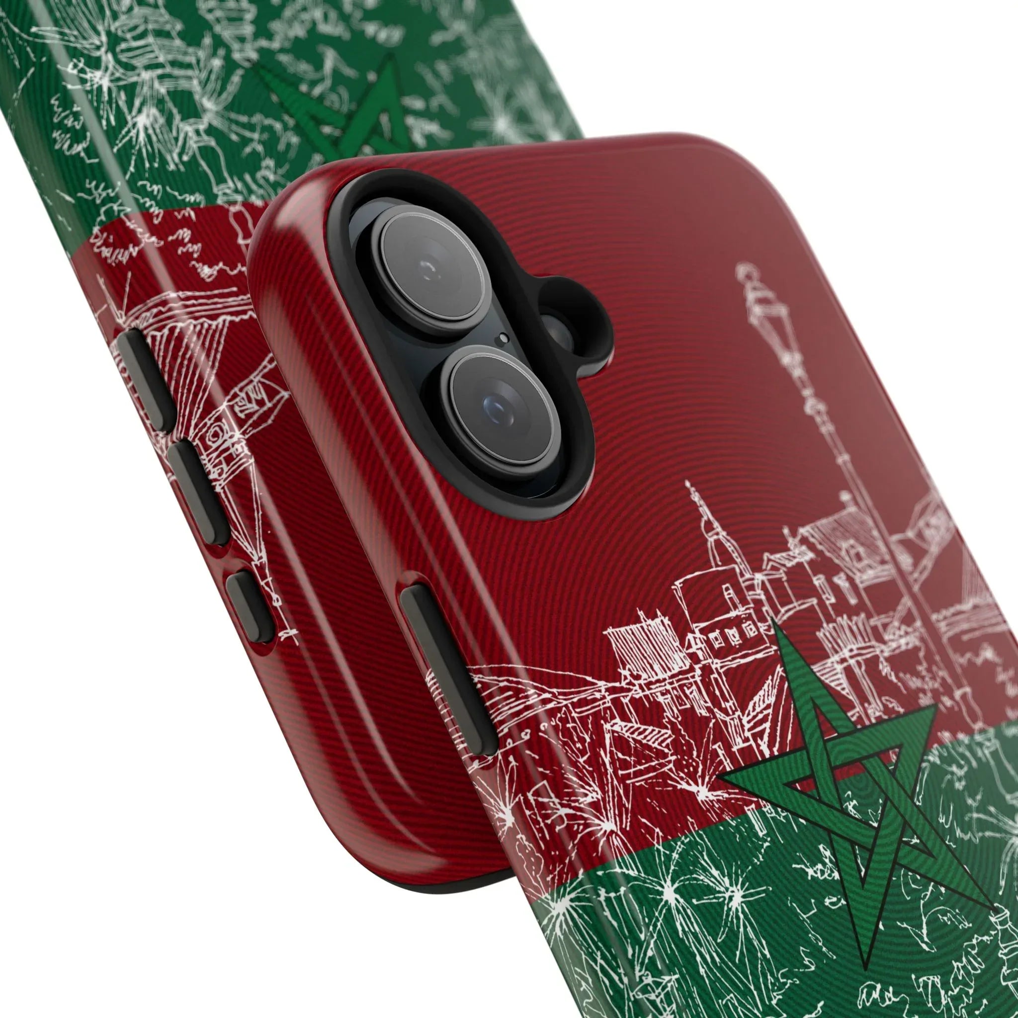 Morocco Flag Sketch Tough Phone Case — Red & Green Casablanca Cityscape - DiwaKi