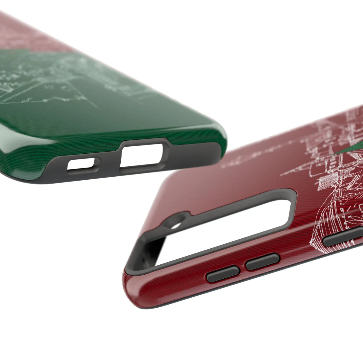 Morocco Flag Sketch Tough Phone Case — Red & Green Casablanca Cityscape - DiwaKi