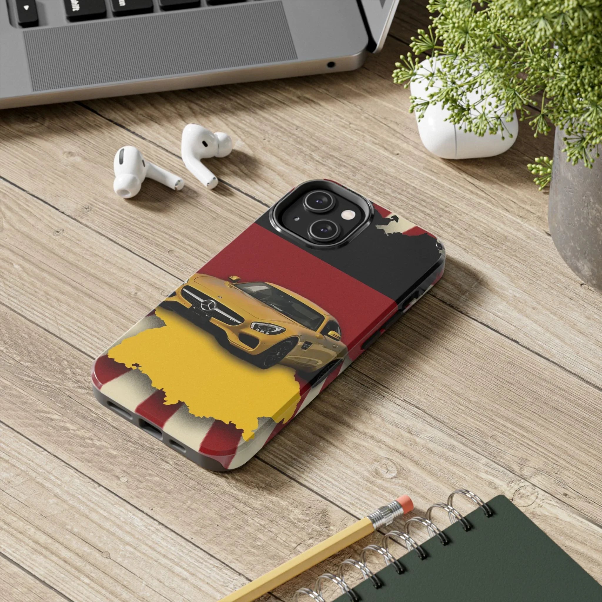 Mercedes Sports Car Tough Phone Case — Yellow GT on Red & Black Background - DiwaKi