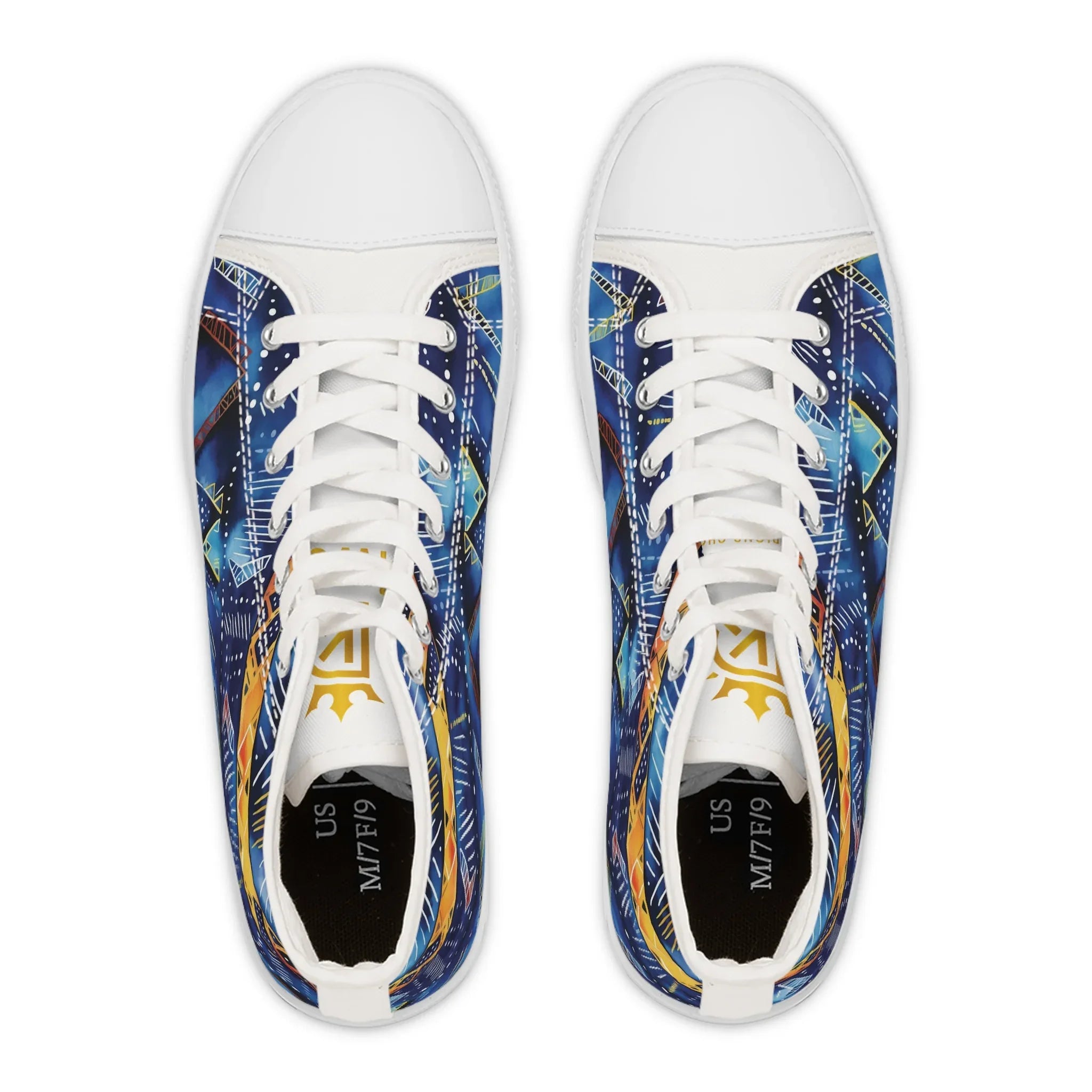 Diwaki Women’s High Top Sneakers — Blue Abstract Tribal Pattern - DiwaKi