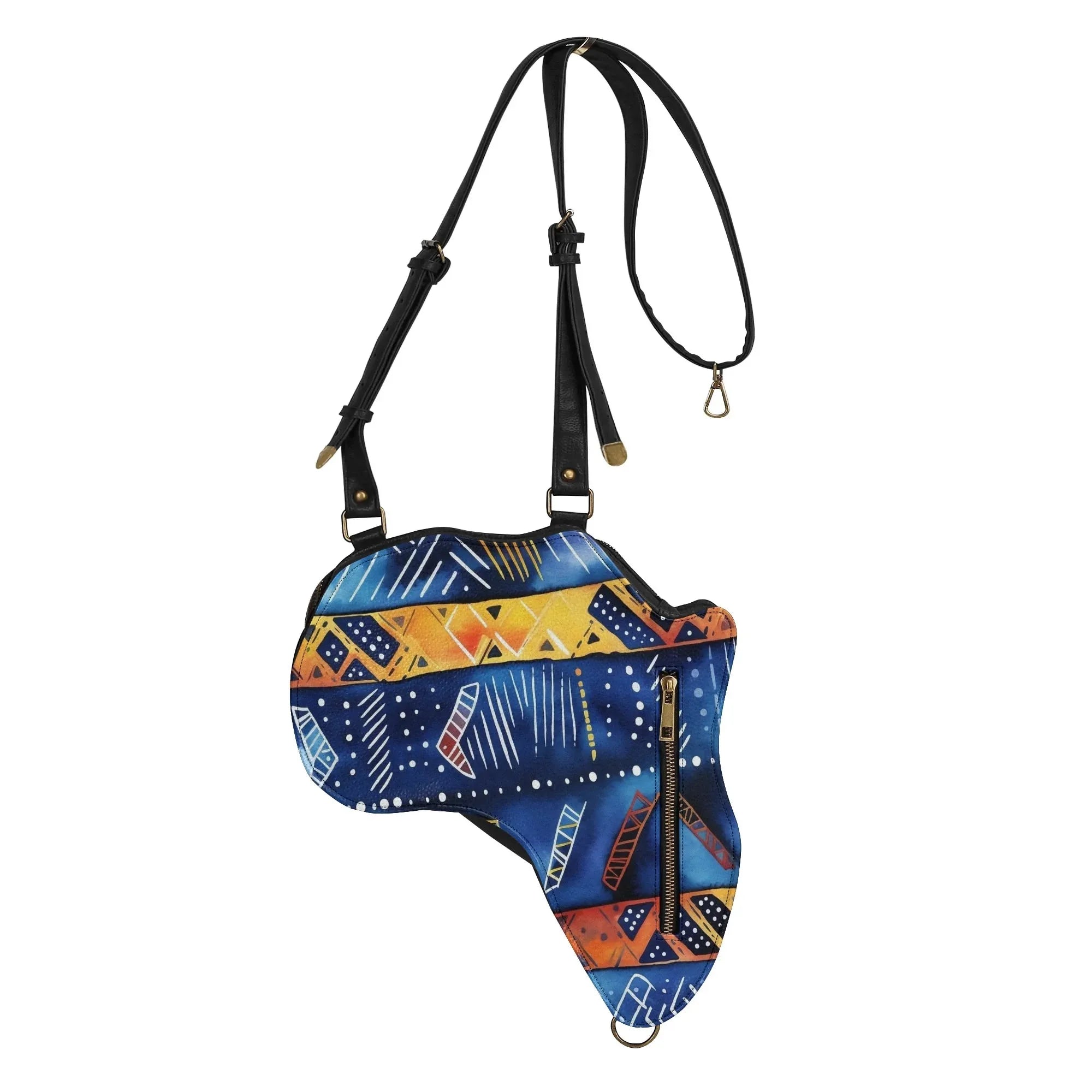 PU Leather Africa Map blue bogolan print Bag - DiwaKi