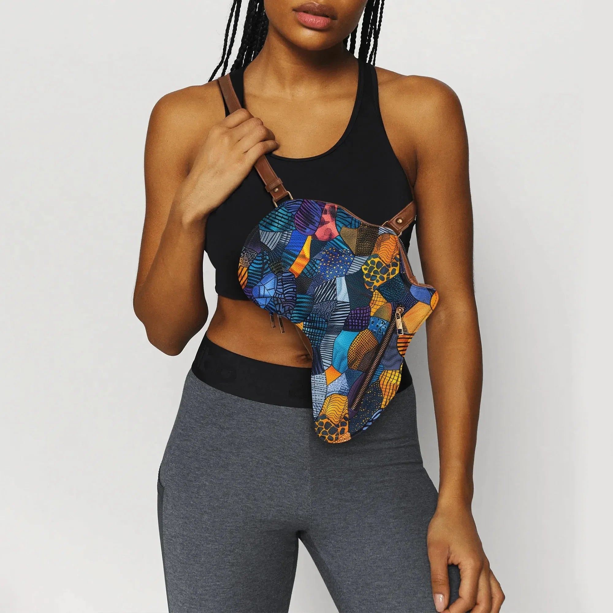 PU Leather Africa Map Bag for Africa wax colorful print Lover Gift - DiwaKi