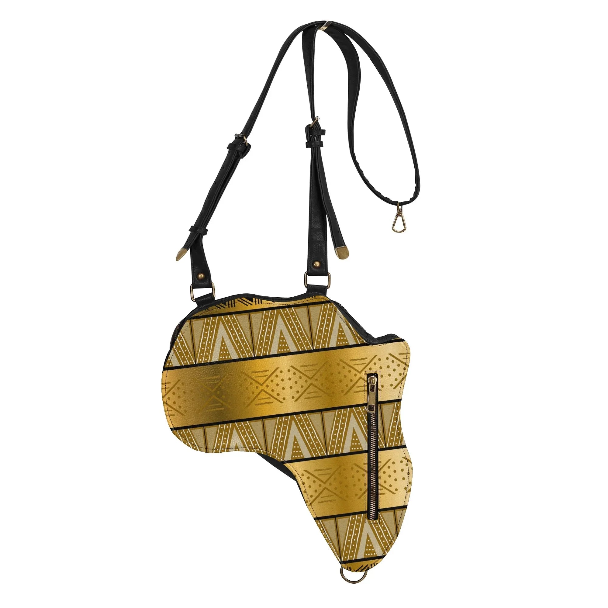 PU Leather Africa Map gold bogolan mudcloth Bag - DiwaKi