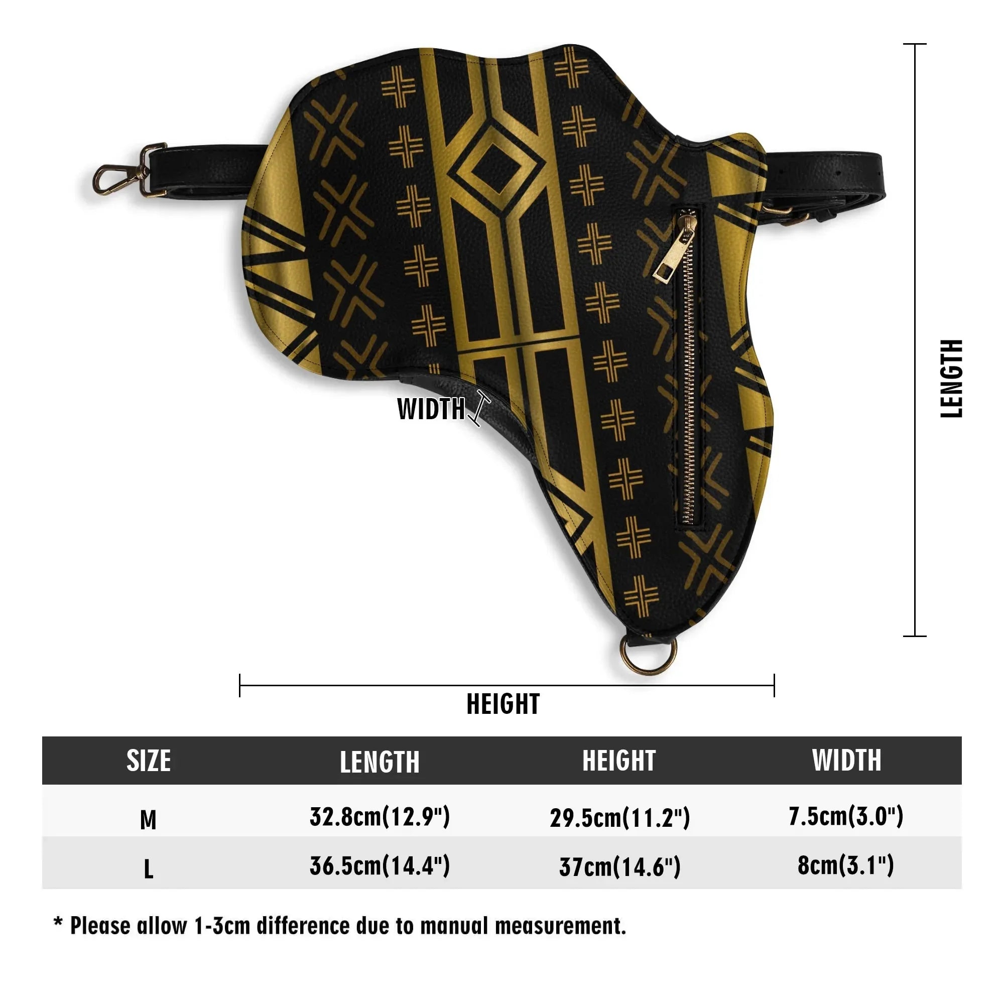 PU Leather Africa Map Bag for Africa black and gold bogolan pattern - DiwaKi