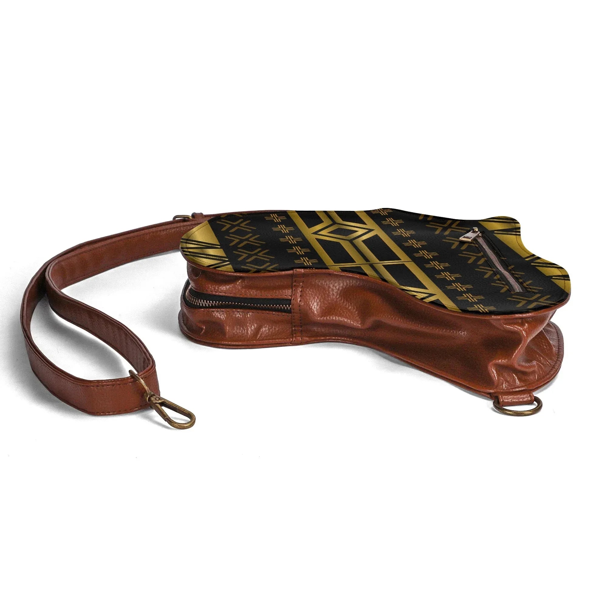 PU Leather Africa Map Bag for Africa black and gold bogolan pattern - DiwaKi