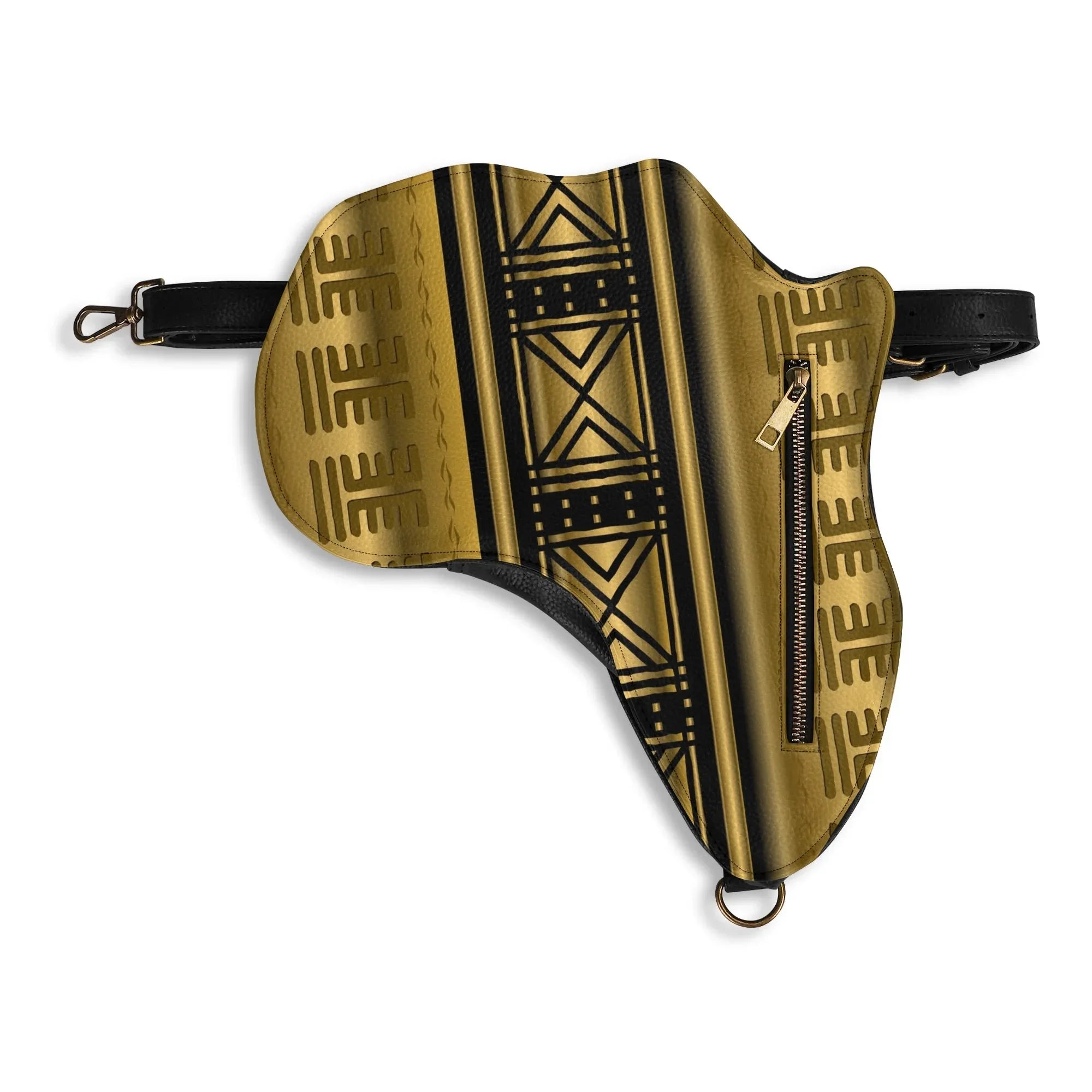 PU Leather Africa Map black and gold bogolan pattern Bag - DiwaKi