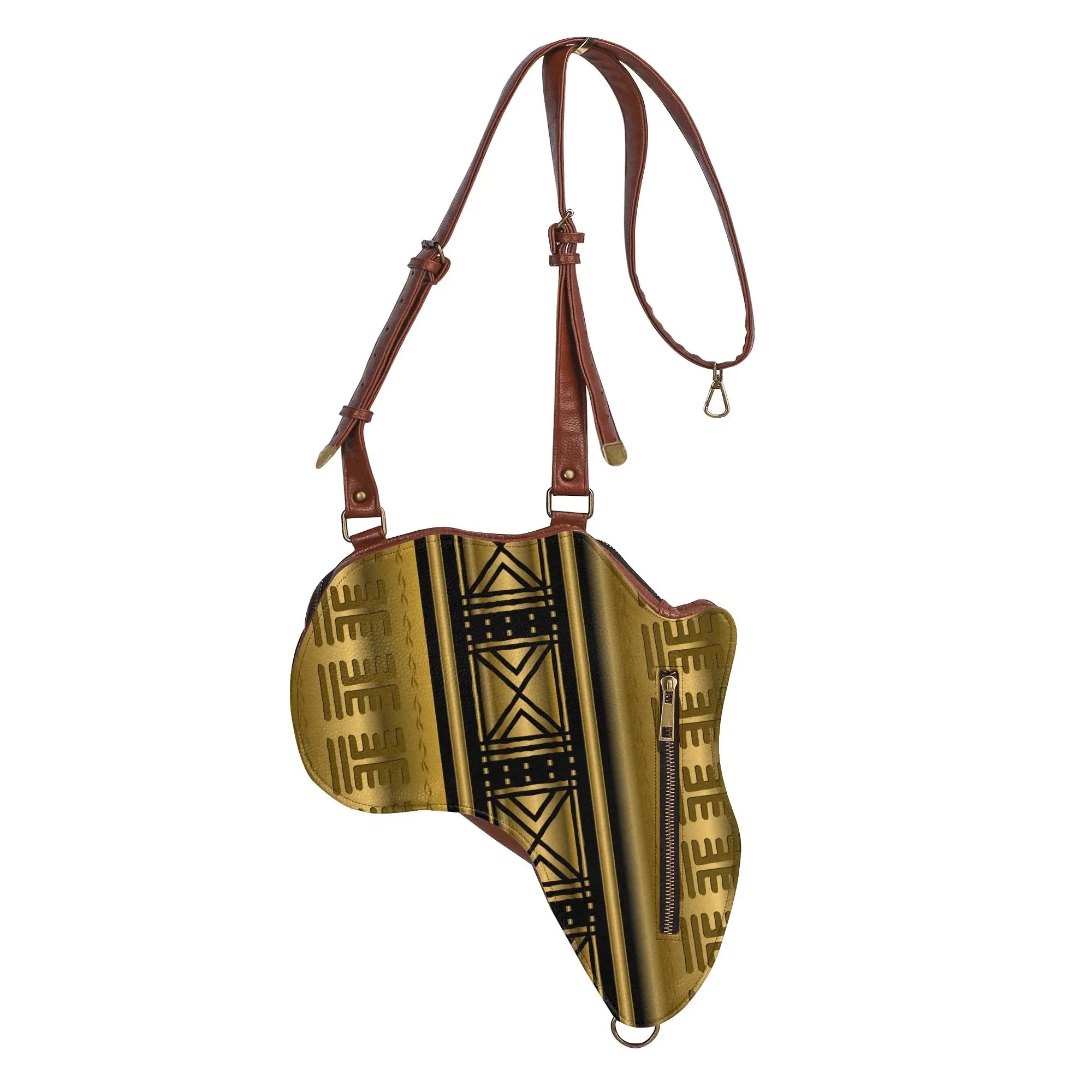 PU Leather Africa Map black and gold bogolan pattern Bag - DiwaKi