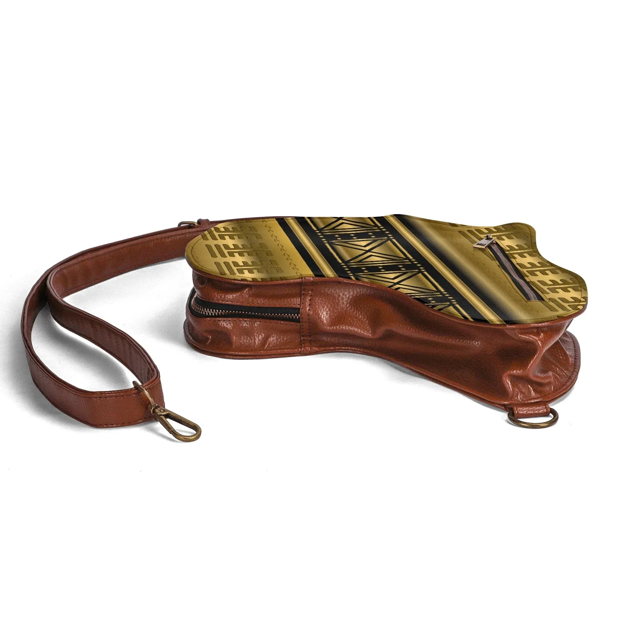 PU Leather Africa Map black and gold bogolan pattern Bag - DiwaKi