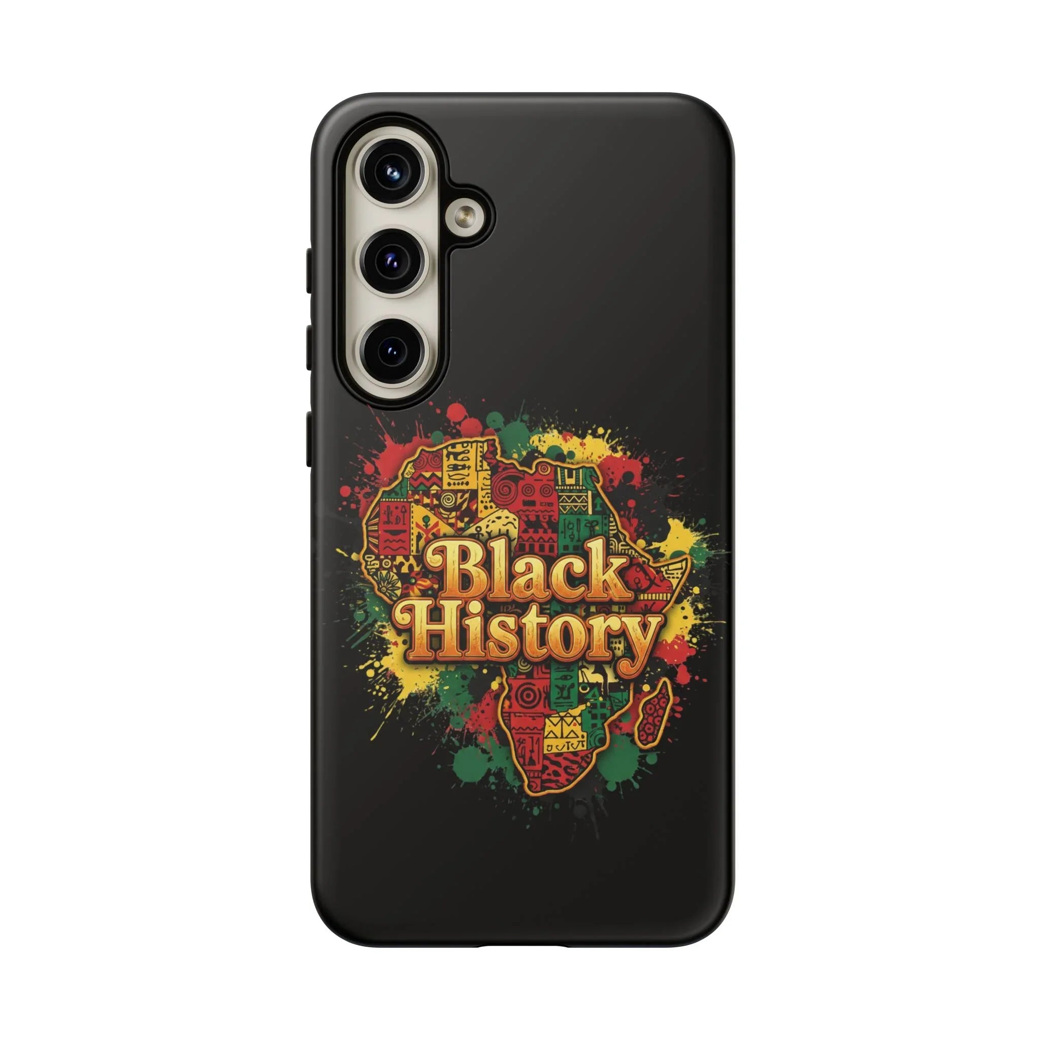 Black History Phone Case — Afrocentric Map Design, Bold Red‑Green‑Gold Splash - DiwaKi