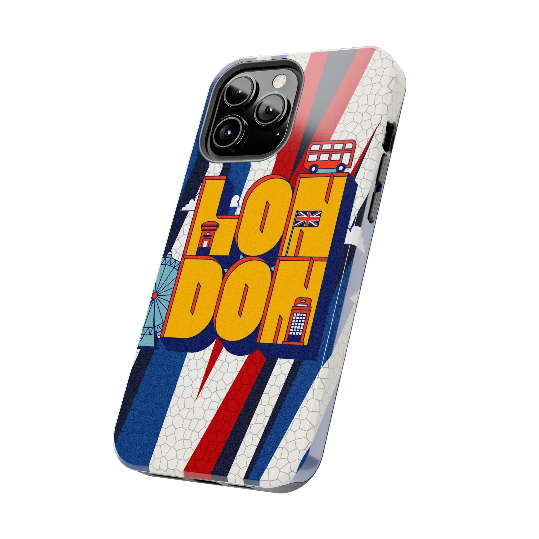 London Graphic Tough Phone Case – Retro Union Jack Travel Design - DiwaKi