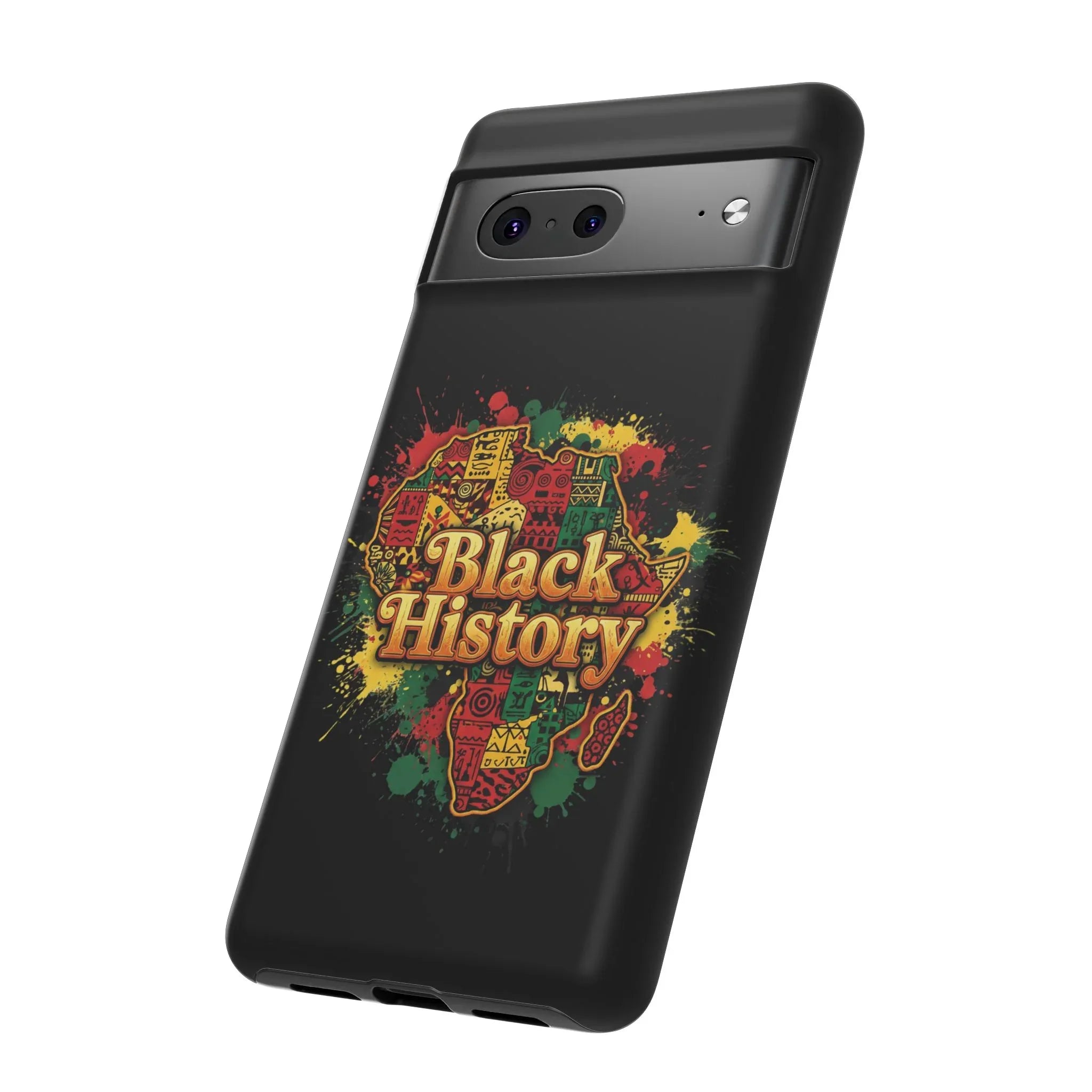 Black History Phone Case — Afrocentric Map Design, Bold Red‑Green‑Gold Splash - DiwaKi