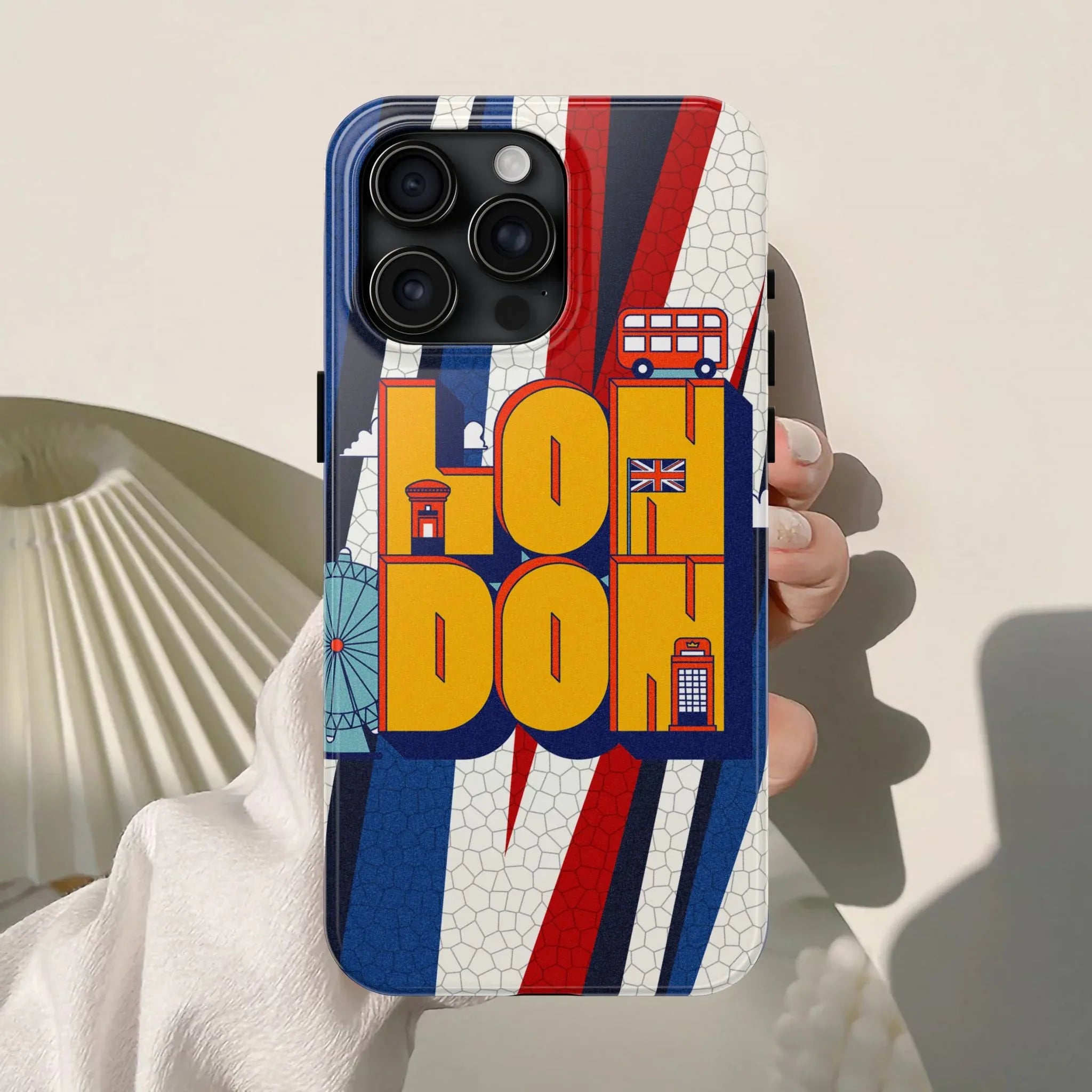 London Graphic Tough Phone Case – Retro Union Jack Travel Design - DiwaKi