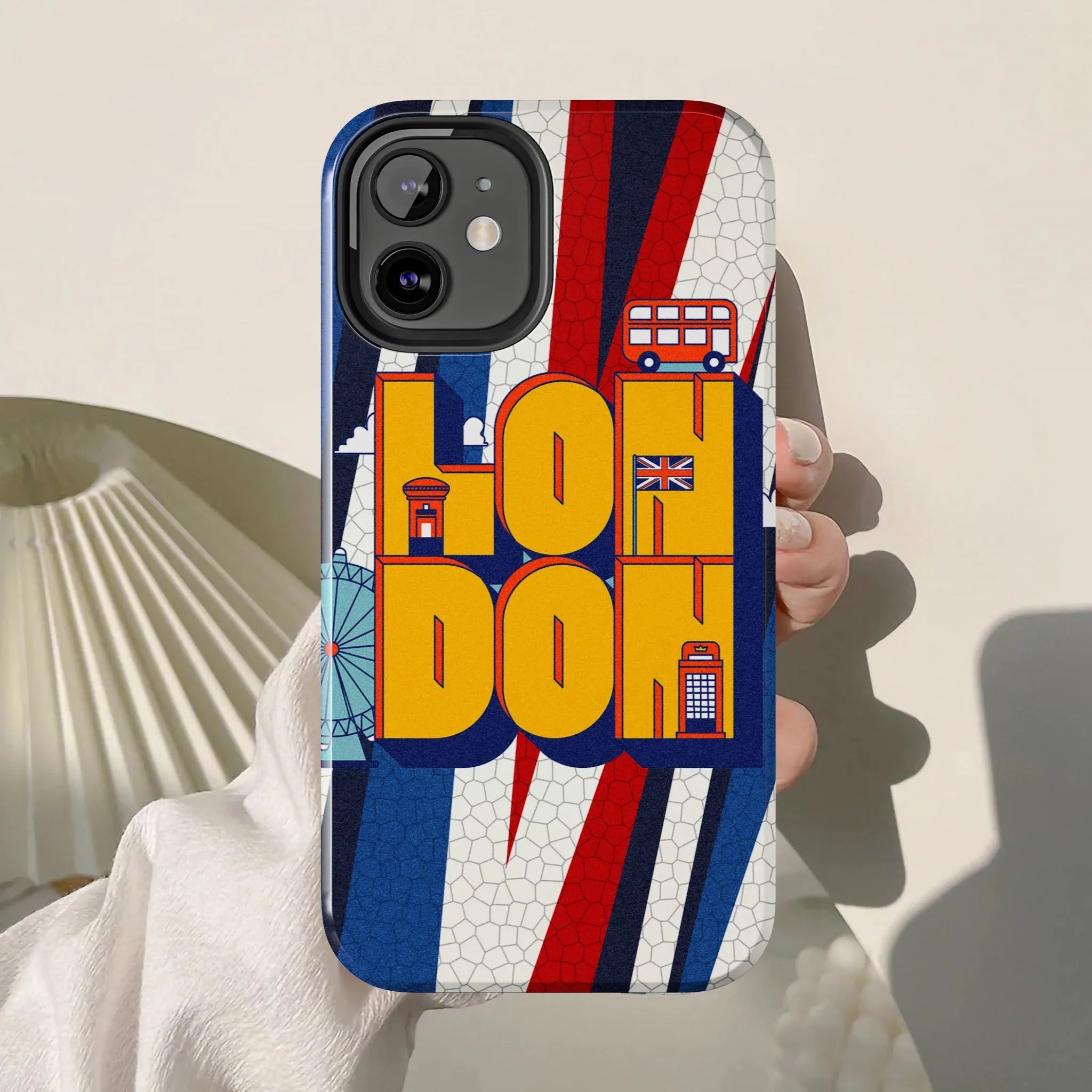London Graphic Tough Phone Case – Retro Union Jack Travel Design - DiwaKi